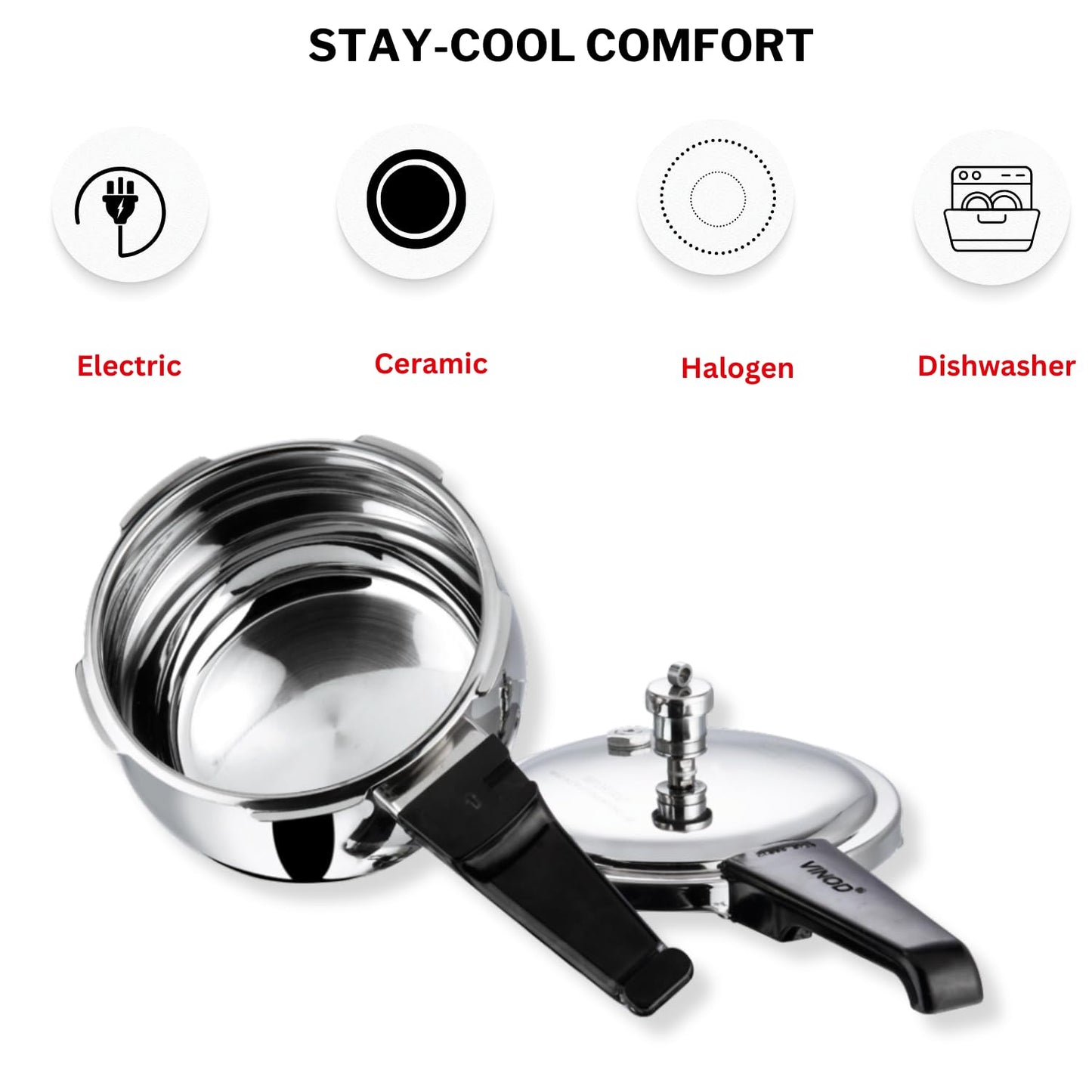 Vinod Splendid Plus Stainless Steel Pressure Cooker Outer Lid 1.5 Litre | SAS Bottom Handi Cooker | Extra Glass Lid | Induction and Gas Base | ISI and CE certified | 2 Years Warranty