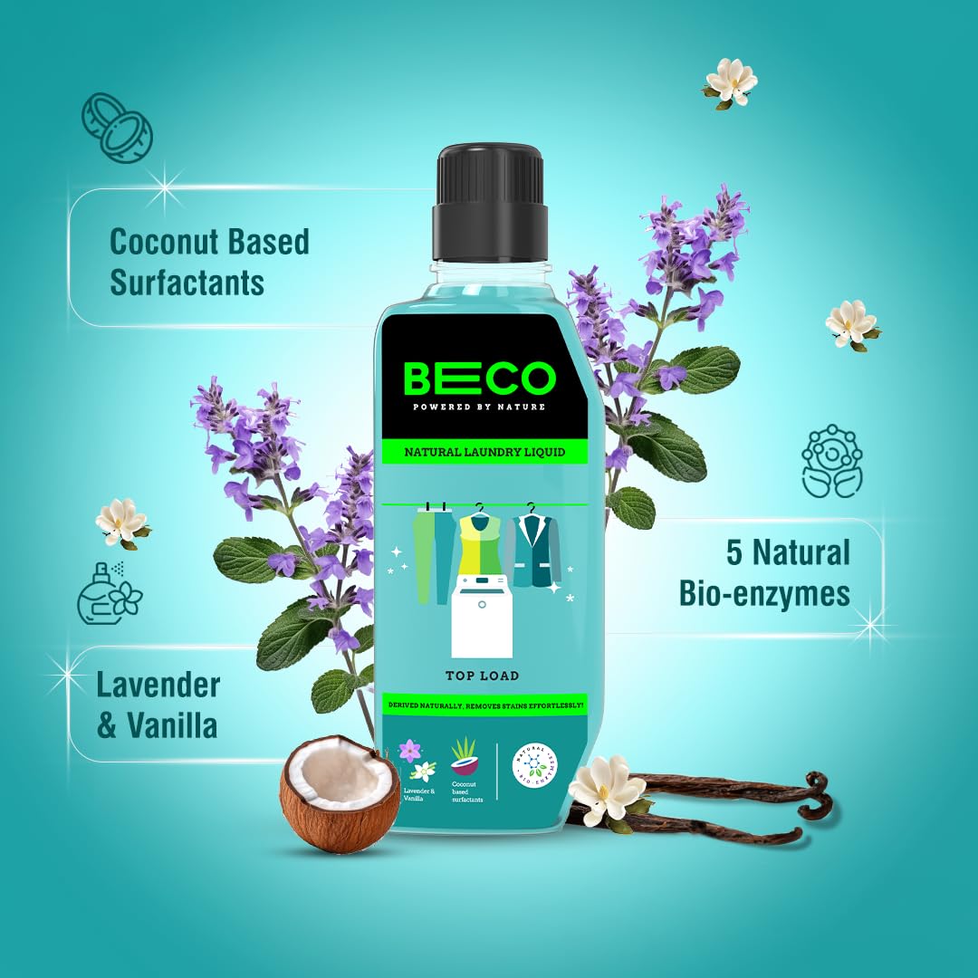 Beco Matic-Top Load Natural Laundry Liquid Detergent| 2 Litre Super Value Refill | Natural Formula for Tough Stain Removal & Fabric Care | No Harsh Chemicals | 100% Ecofriendly (2L)