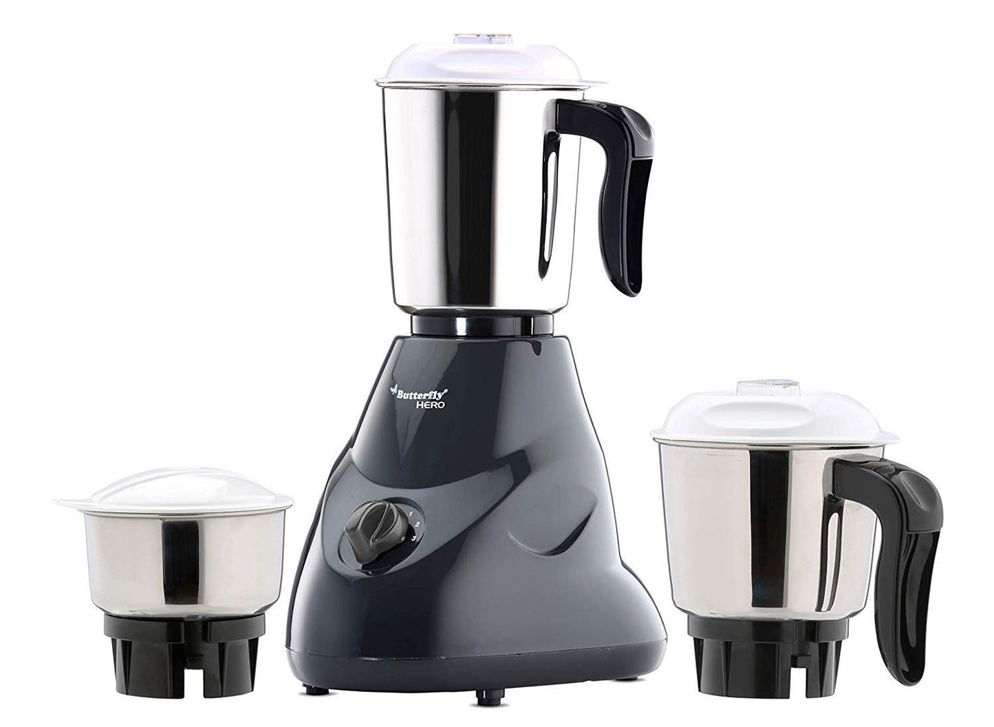 Butterfly Hero 500 Watts Mixer Grinder with 3 Jars | Stainless Steel Multipurpose Jars | ABS Body | Motor Overload Protection | 1 Year Manufacturer's Warranty | Grey