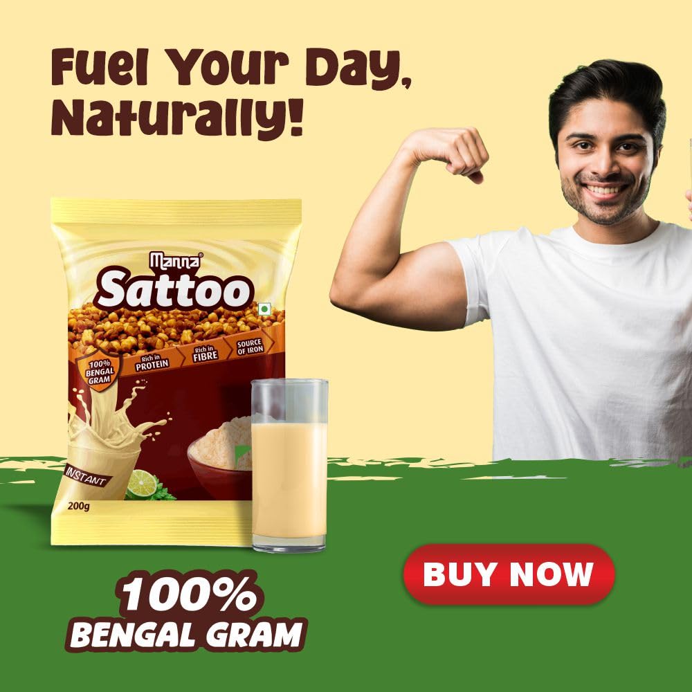 Manna Sattu Atta 1Kg 100% Channa Sattu Roasted Gram Atta Flour (500 X 2 Packs)