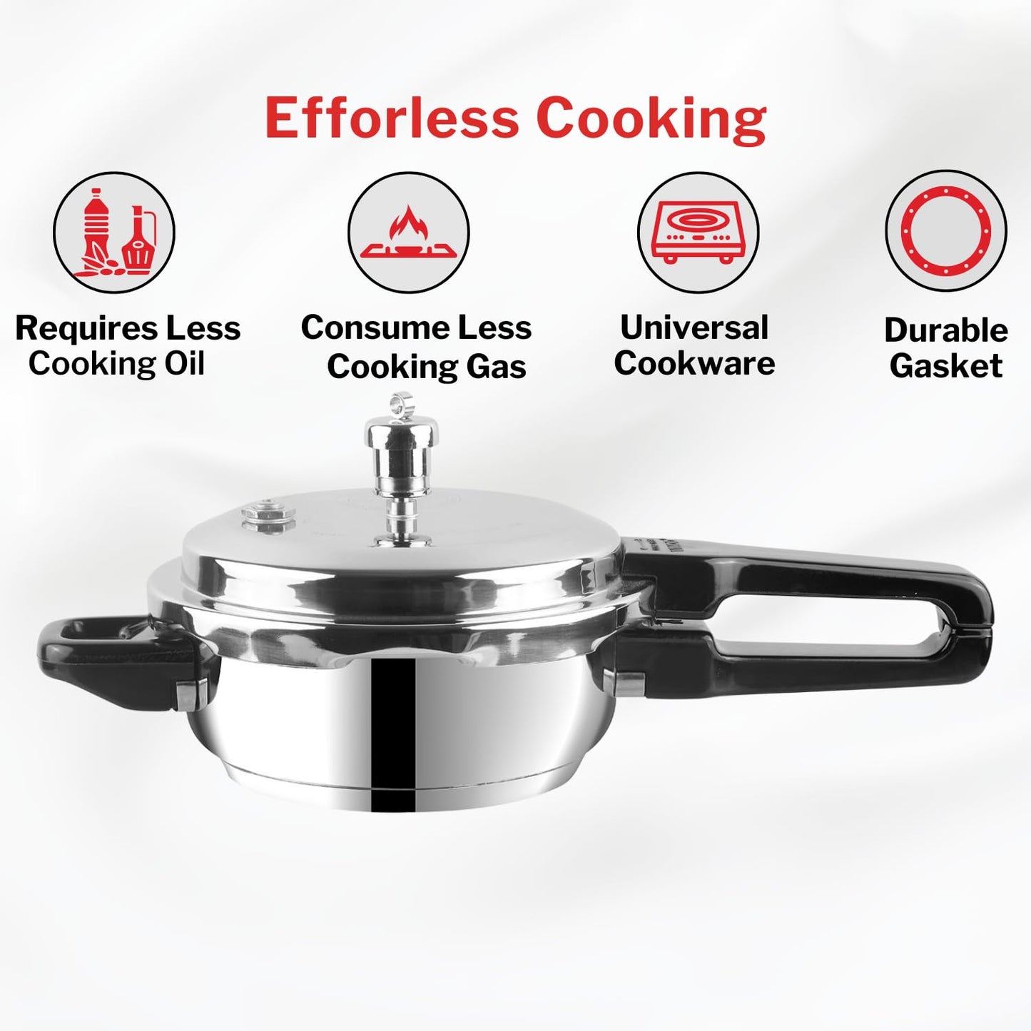 Vinod 18/8 Stainless Steel Pressure Cooker Outer Lid 3 Litre | Unique Sandwich Bottom Cooker | Induction and Gas Base | ISI and CE certified | 2 Years Warranty