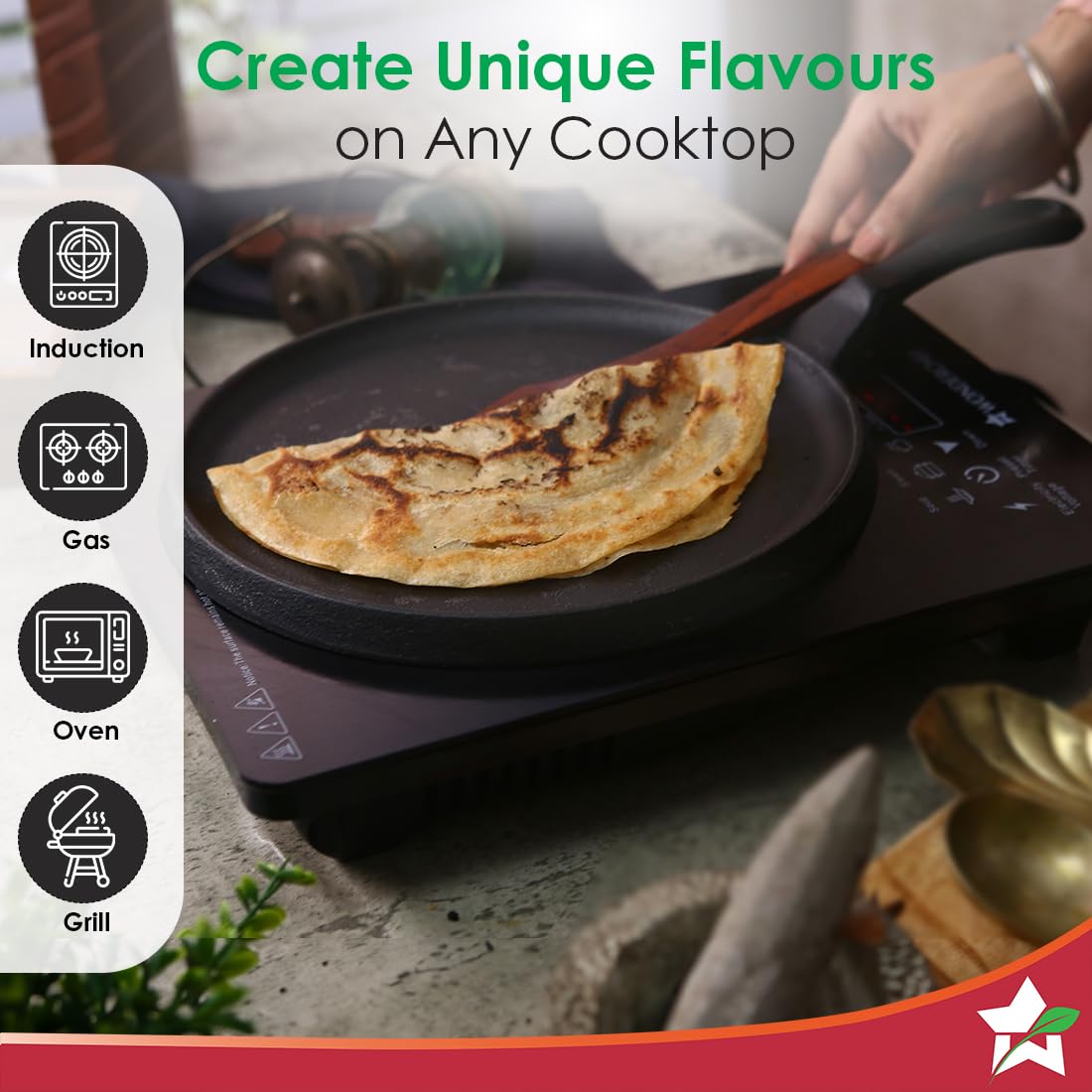 Wonderchef Forza Cast-Iron 25 cm Dosa Tawa Pan | Pre-Seasoned Cookware | Induction Friendly | 3.8 mm| with Lifetime Exchange Warranty