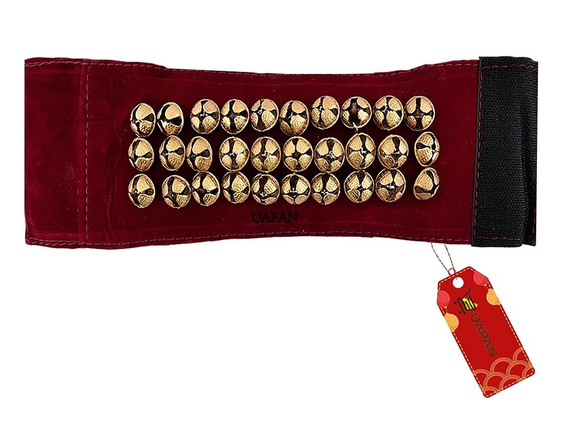 UAPAN Brass Ghungroo Ankle Bells Velvet 3 line Pad for Classical Kathak Dance with Adjustable Strap (Maroon,60 Bells)