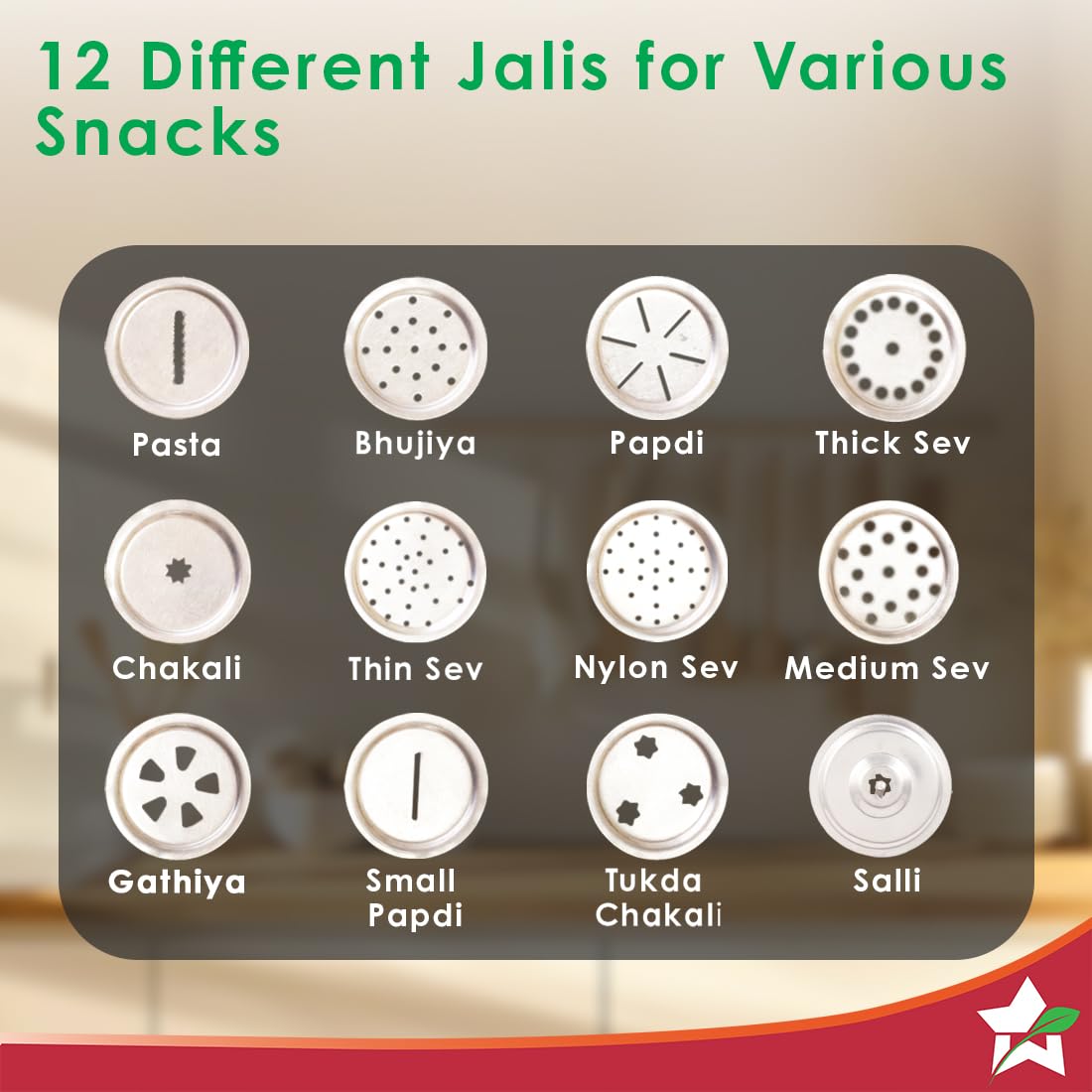 Wonderchef Snacks Maker with 12 Different jalis, Stainless Steel Plates for Making Sev, Bhujiya, Papdi, Gathiya, Murukku, Chakli, Kitchen Tool for Making Namkeen Snacks, Farsan Maker