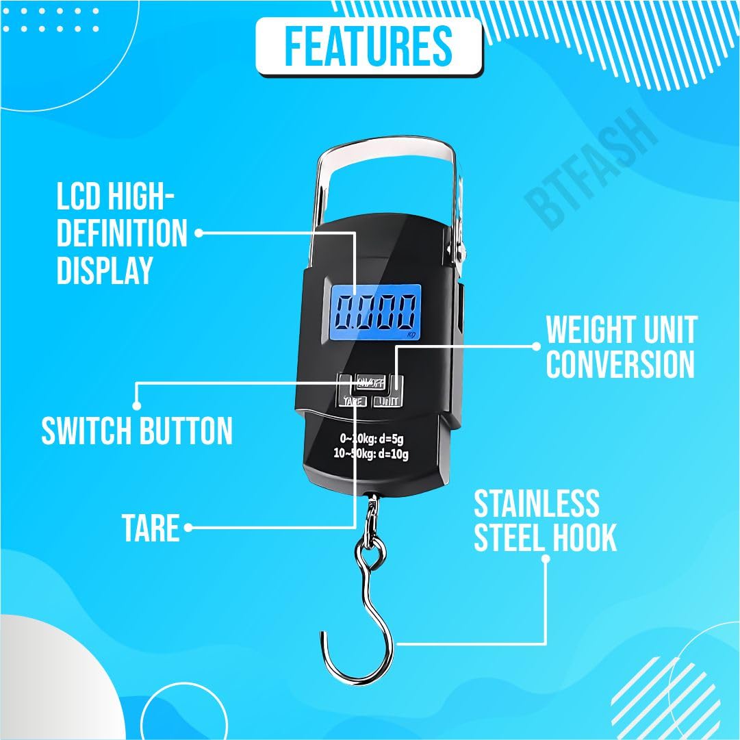 BTfash Electronic Portable Digital LED Screen Luggage Weighing Scale, 50 kg/110 Lb for Multi-Purpose Use. Pack of 1 (A08)