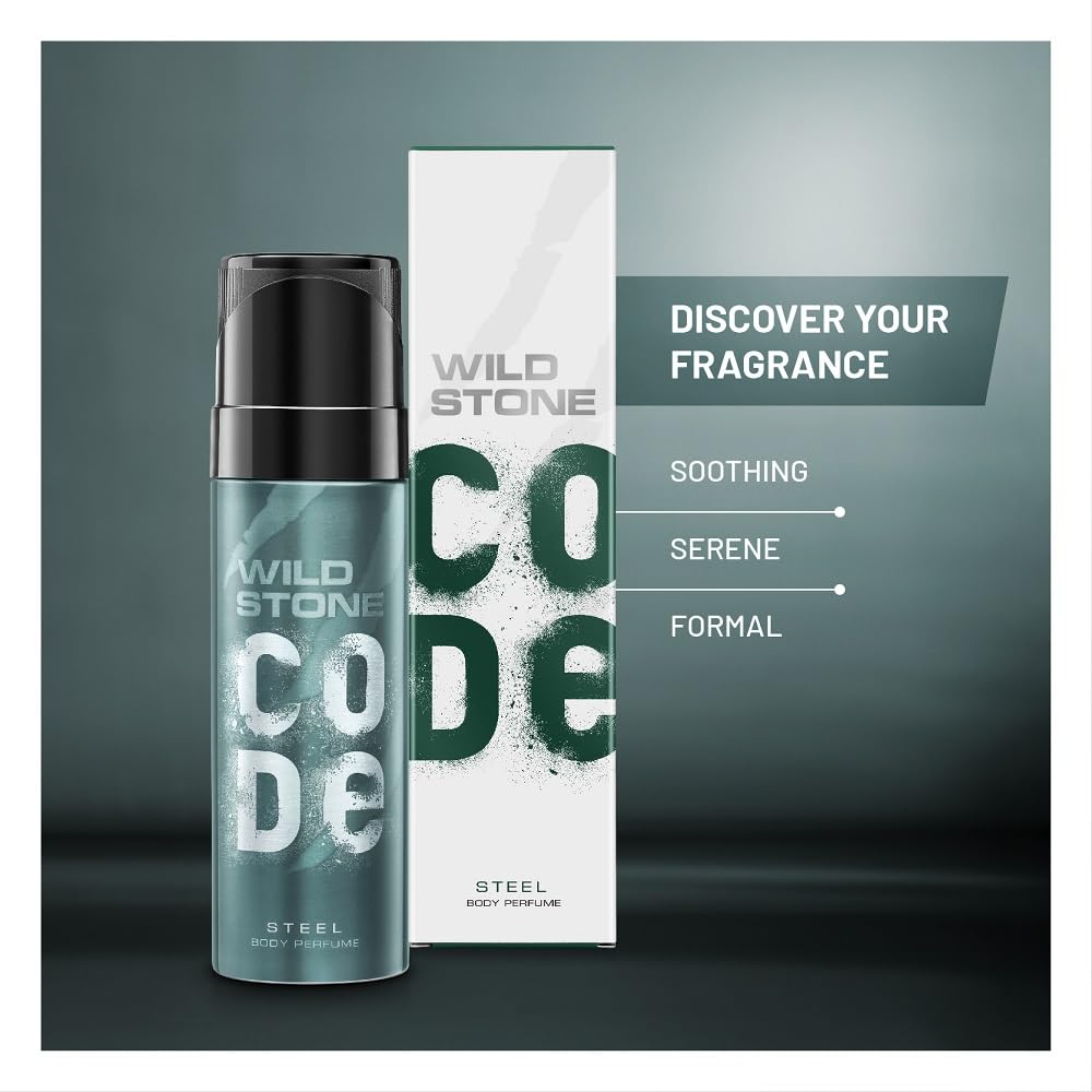 4x Wild Stone Fresh Code Steel Long Lasting No Gas Body Perfume Spray For Men, 150Ml - Pack of 4