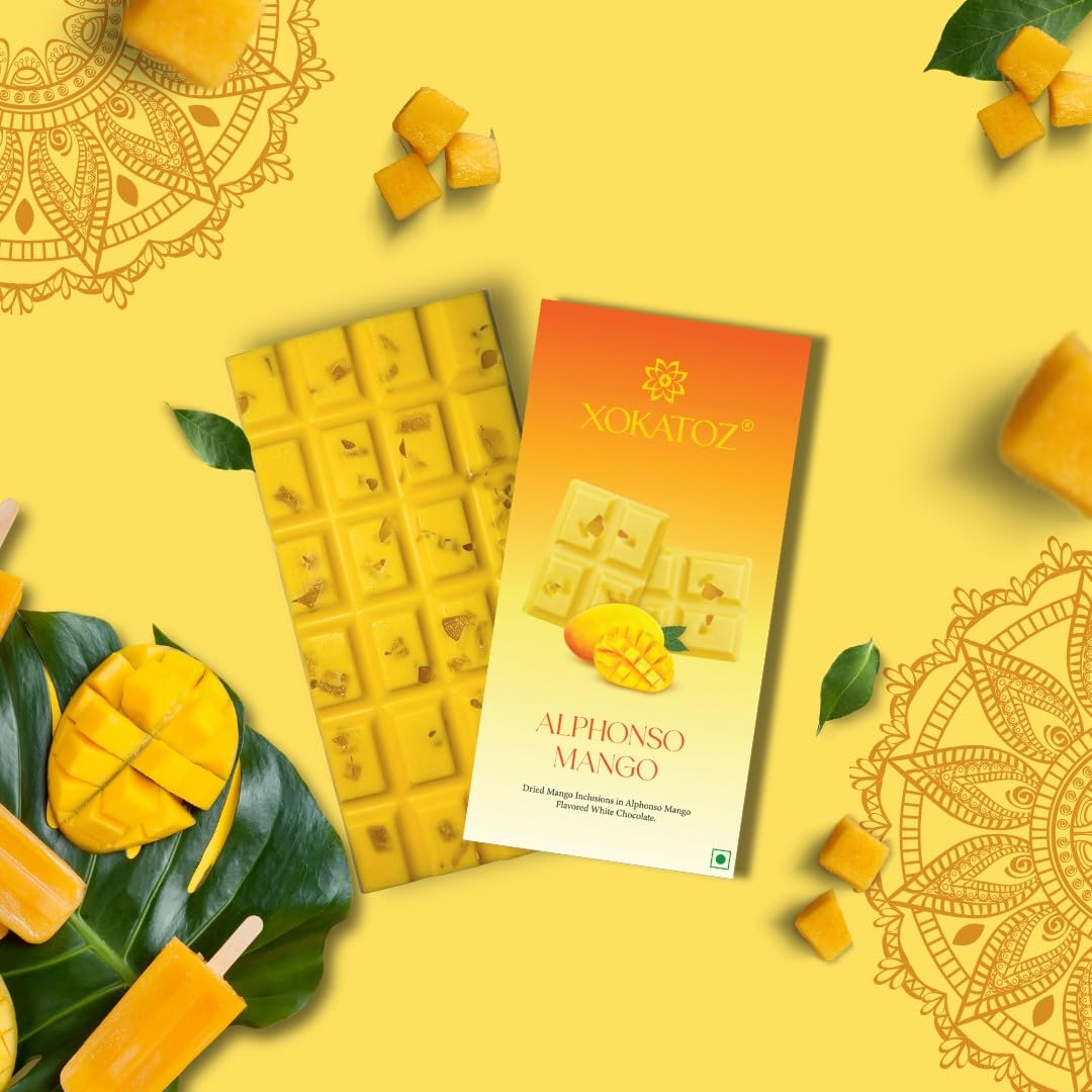 XOKATOZ Exotic Premium Chocolate - 1 Rose D’Amour + 1 Alphonso Mango Flavour - Flavoured White Chocolate Bars - Gift Set - Pack of 2, 150 gm (75gm X 2)