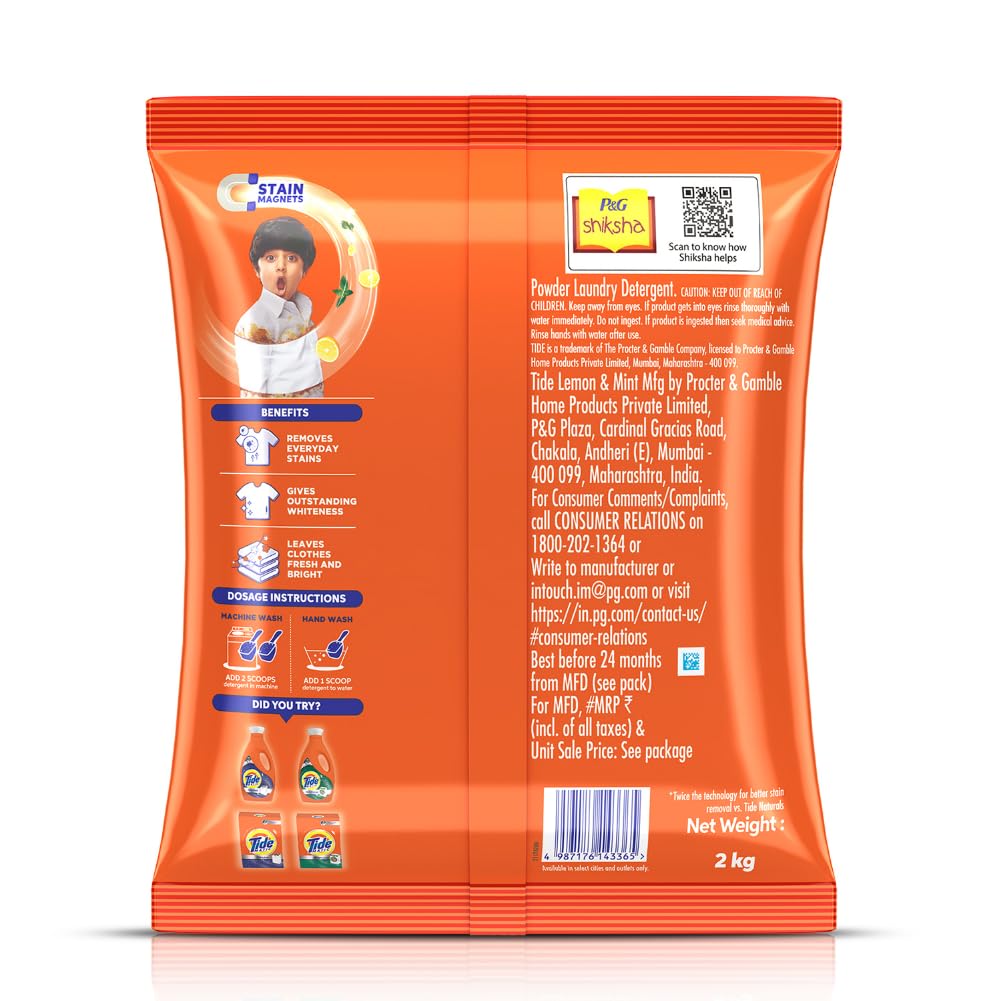 Tide Plus Double Power Detergent Washing Powder Lemon & Mint 2kg