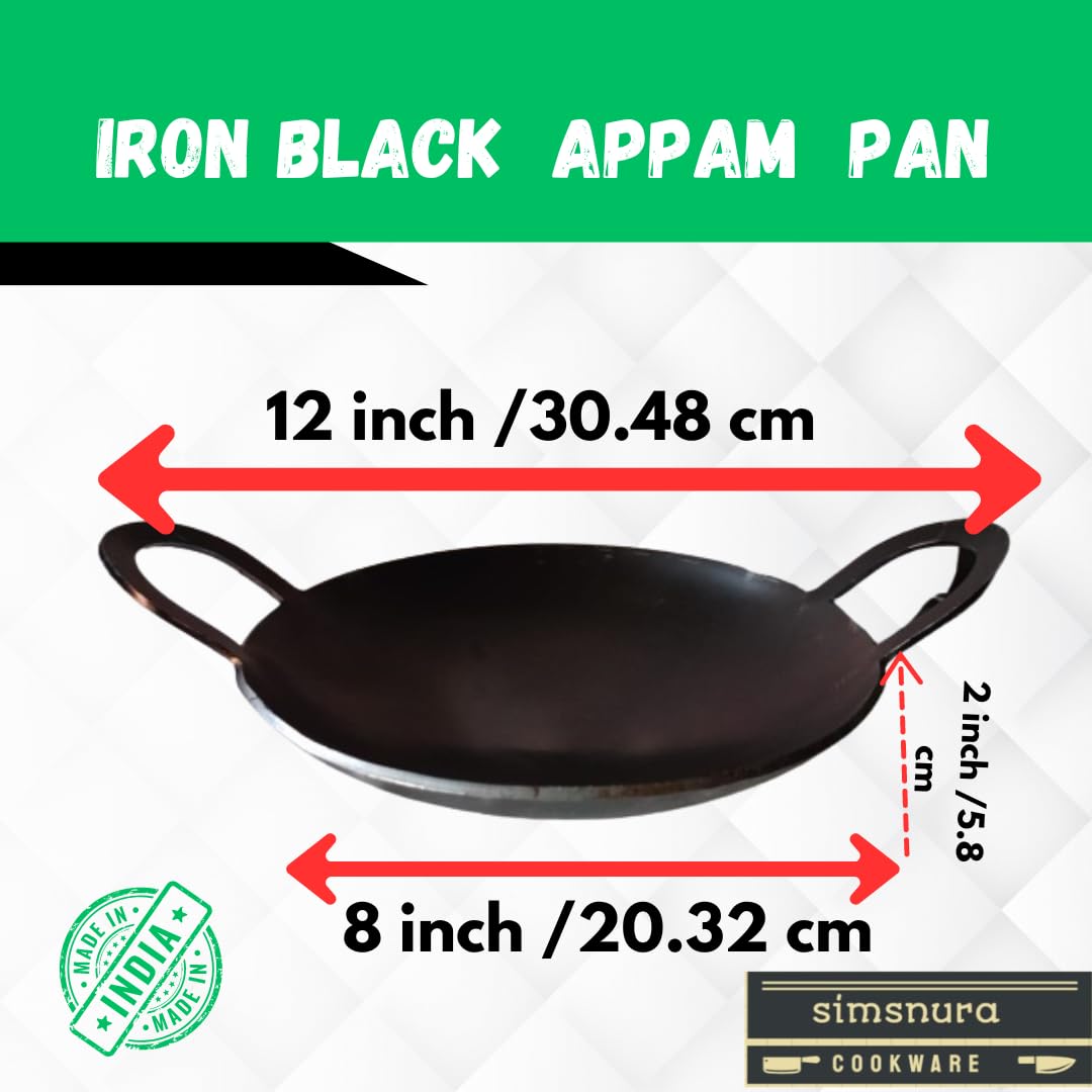 simsnura Iron AppaChatti|Appam pan|Appam Patra|Kallu| Appam Maker| Appam Patra| Appam Pot Maker| Granite Kadai Black| (9 inch Dia)