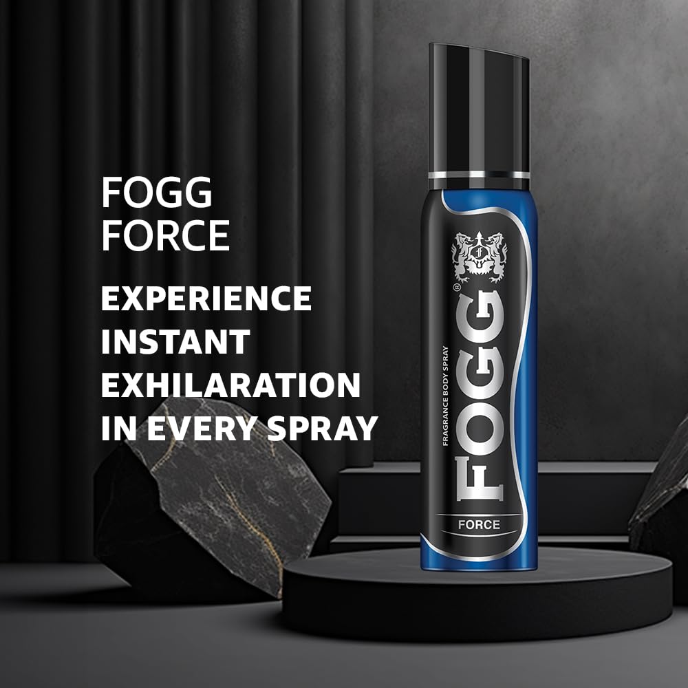 4x Fogg Force No Gas Deodorant for Men, Long-Lasting Perfume Body Spray, 150 ml each - Pack of 4