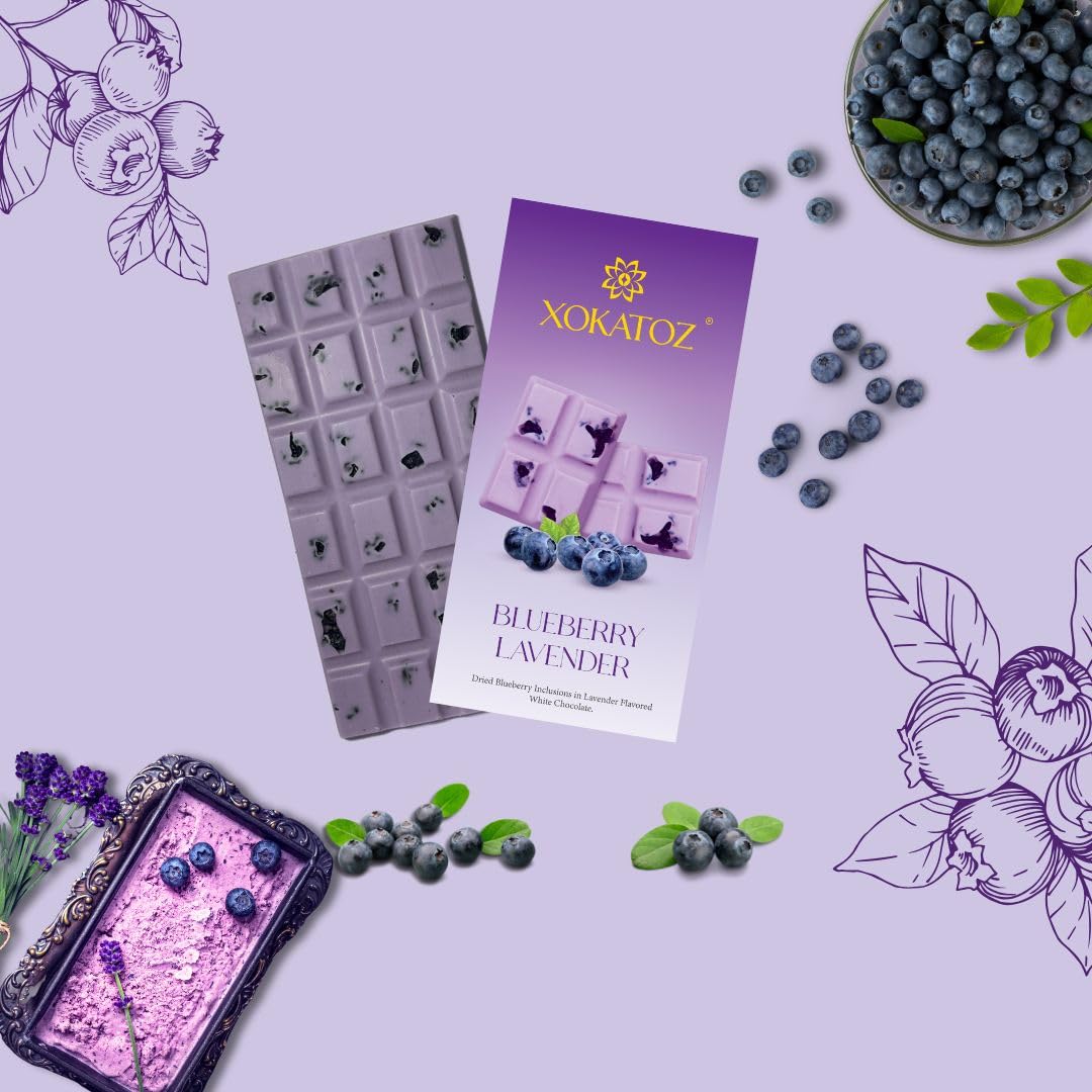 XOKATOZ Exotic Premium Chocolate - 1 Blueberry Lavender Flavoured White Chocolate Bars - Gift set - Pack of 1, 75g (75g x 1)
