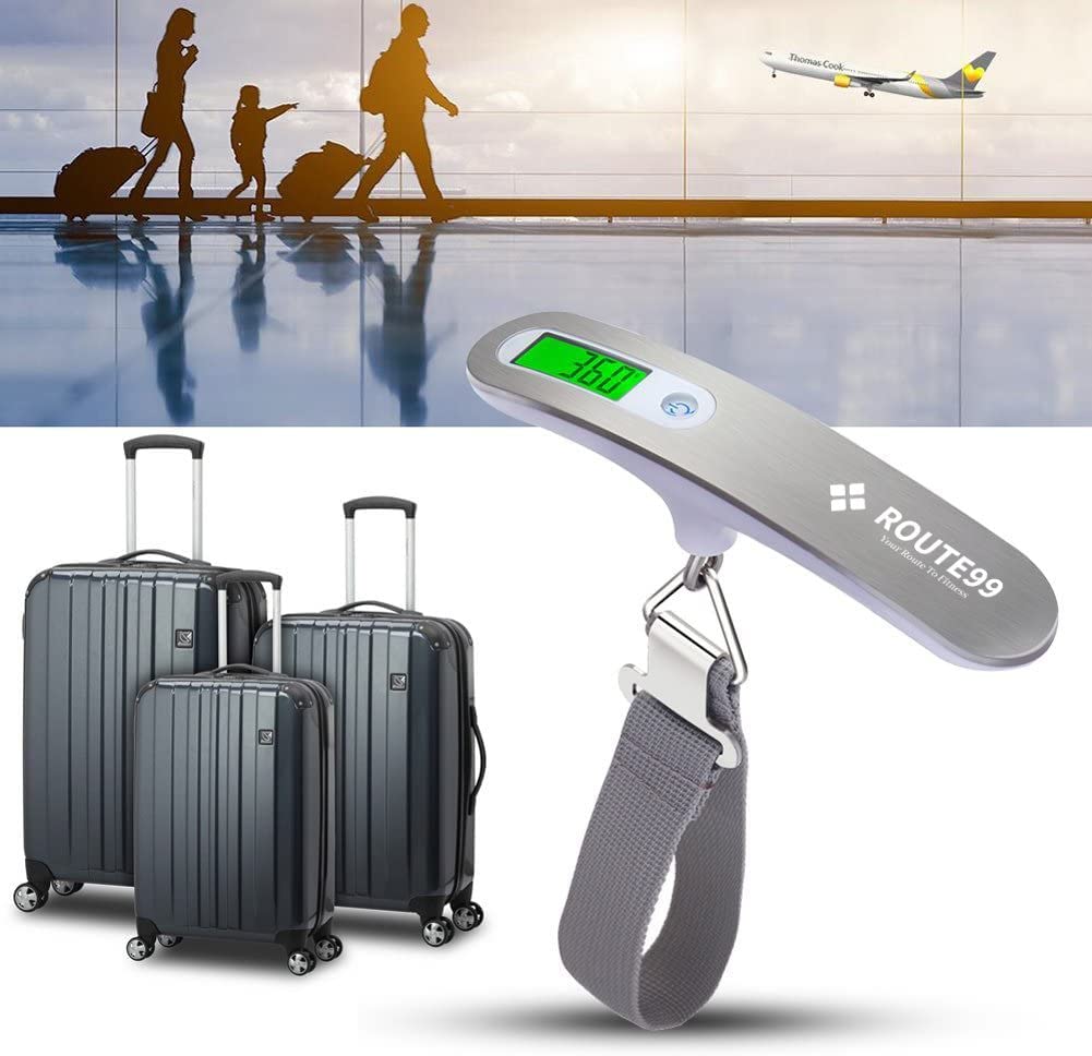 ROUTE99 Luggage Weighing Scale for Flights, Travel, Home, Shop, Gas Cylinder; Portable, Hanging Weight Machine for Bags and Baggage Included Battery 50kg with LCD Display - 5 Years Warranty