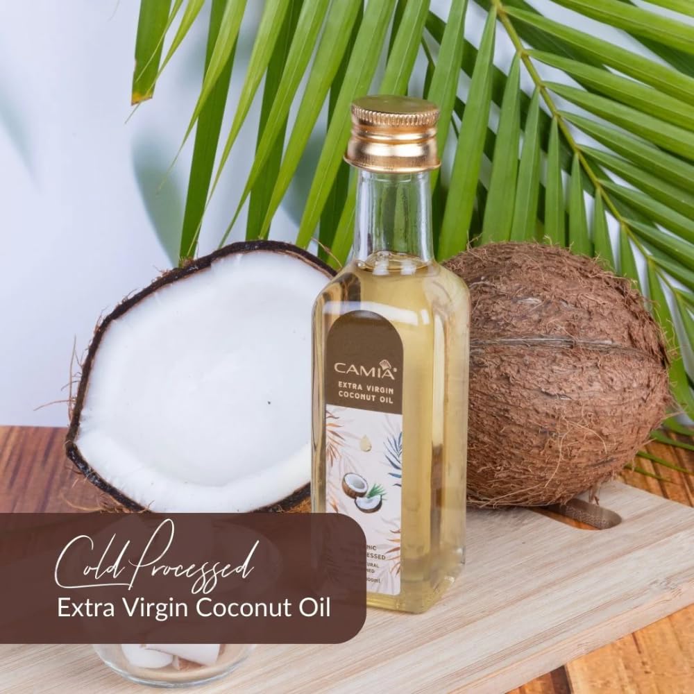 CAMIA Premium Coconut Oil for Skin & Hair | Cold Pressed & Organic Coconut Oil | 100% Pure, Natural, Undiluted, Unrefined Hair Oil | Ideal for Skiin & Hair | Free From Chemicals | 100 ML Glass Bottle