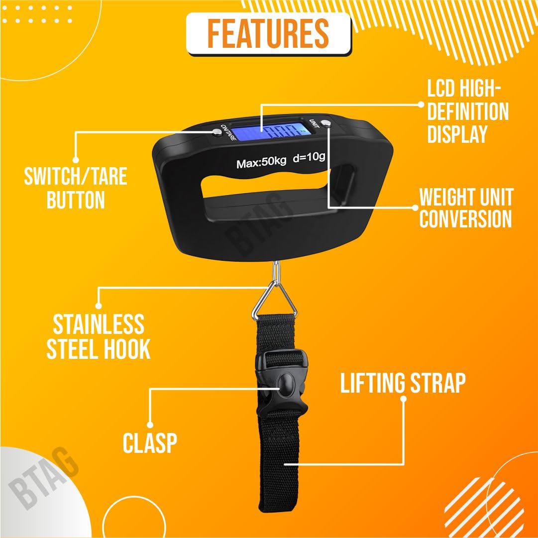 Btag Electronic Portable Digital LED Screen Luggage Weighing Scale, 50 kg/110 Lb For Multi-Purpose Use. Pack of 1 (A09)