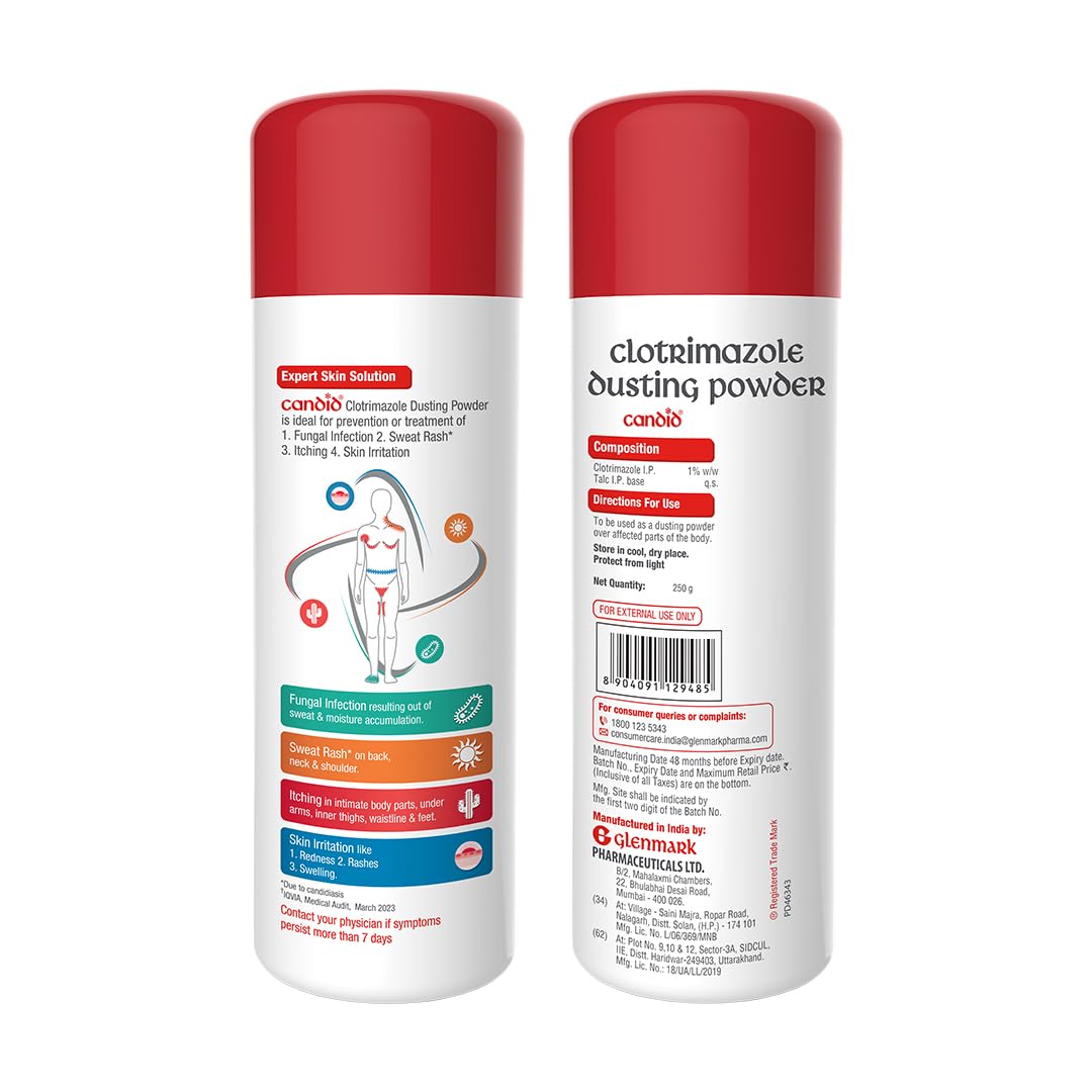 Candid Dusting Powder | Expert Skin Solution |Doctor's Prescribed No.1 Brand | Prevents Sweat Rash, Itching, Fungal Infection & Skin Irritation | Anti-fungal Powder | Clotrimazole | 250g | Pack of 3