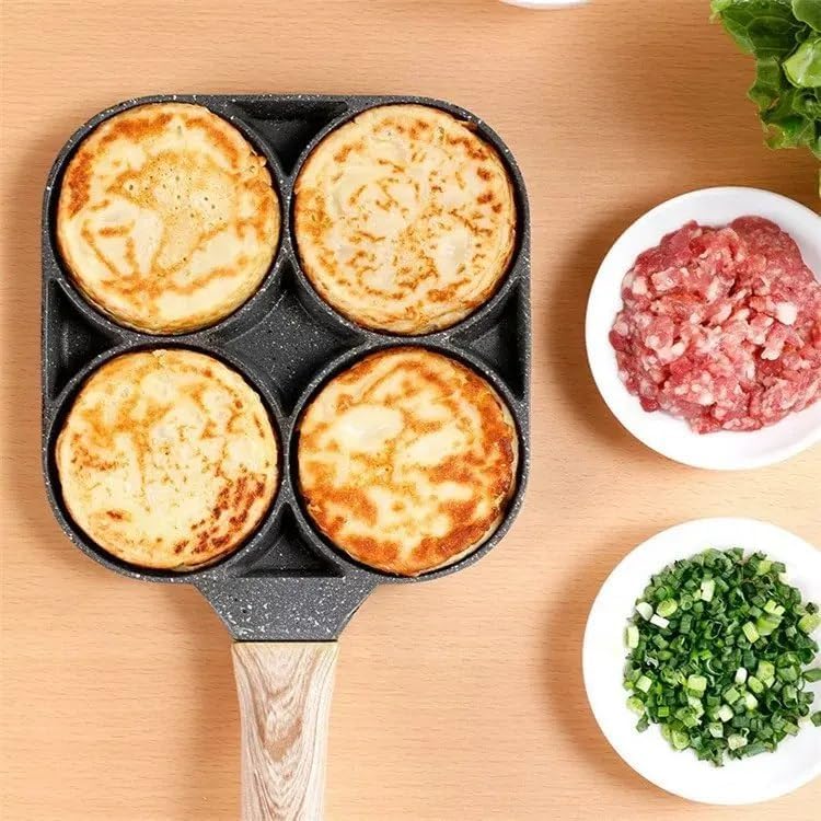 ZEVON Non Stick Egg Frying pan 4 Hole, Multi-Purpose Frying pan for Omelet uttapam,idli Burger Poached Egg Kitchen Breakfast(1pcs) (Black)