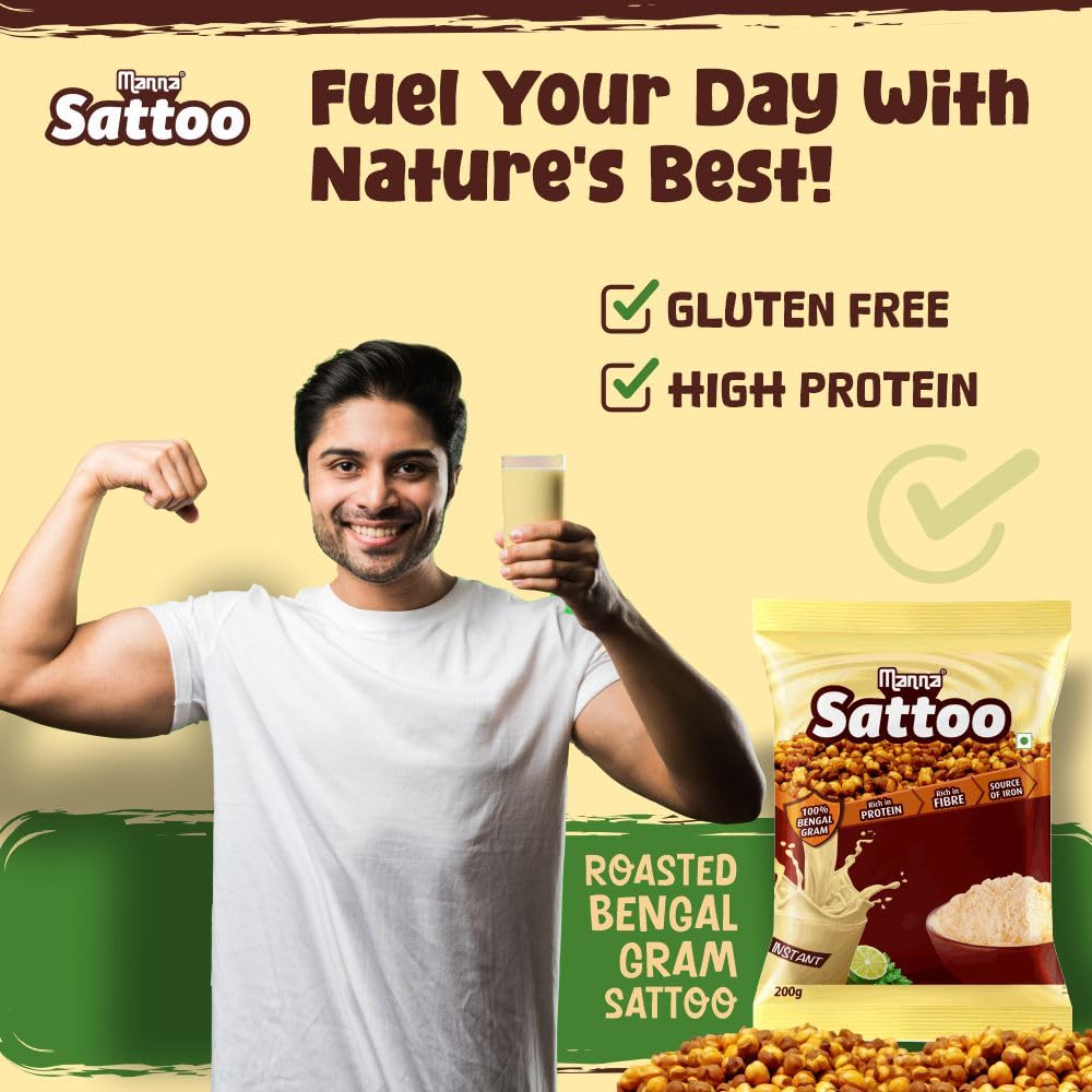 Manna Sattu Atta 1Kg 100% Channa Sattu Roasted Gram Atta Flour (500 X 2 Packs)
