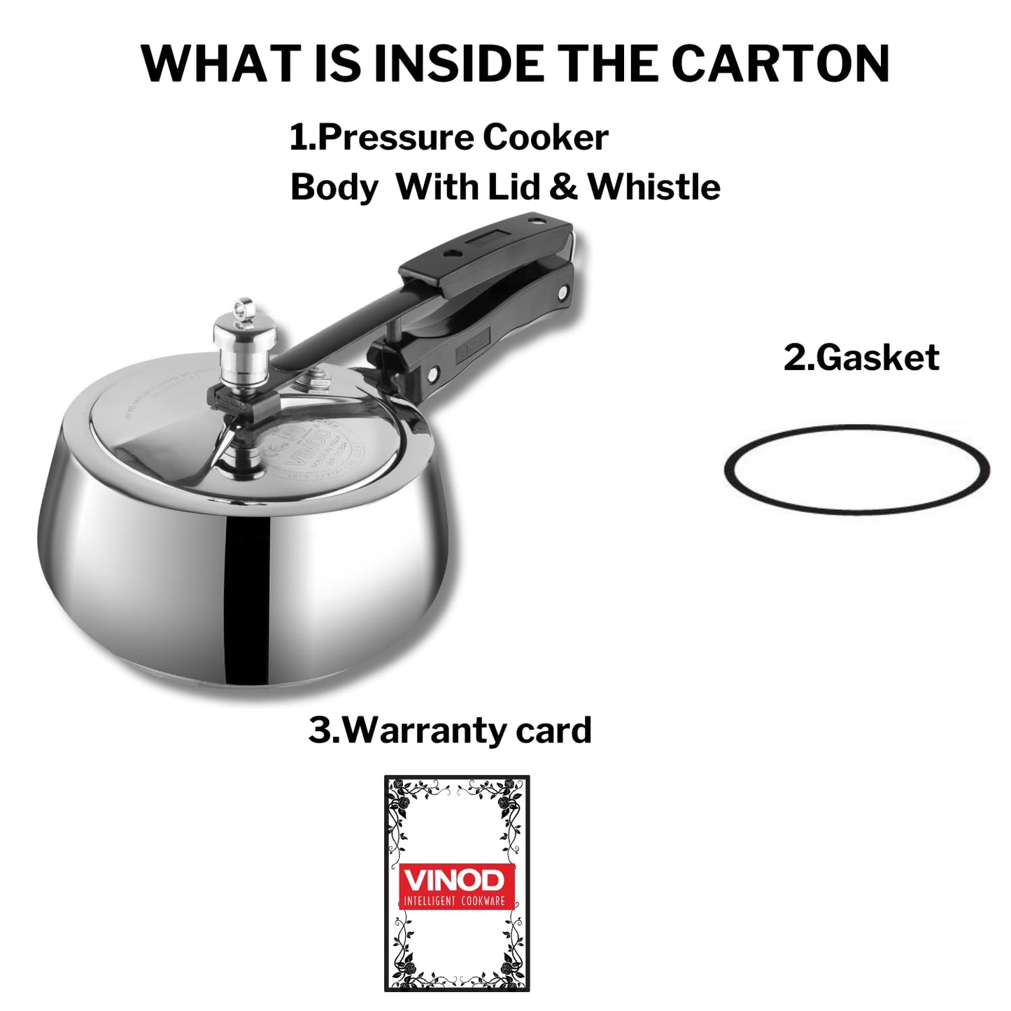 Vinod Europa Stainless Steel Inner Lid Pressure Cooker - 3 Litre | Handi Shape | Sandwich Bottom Cooker | Induction and Gas Base | ISI and CE certified - 2 Years Warranty