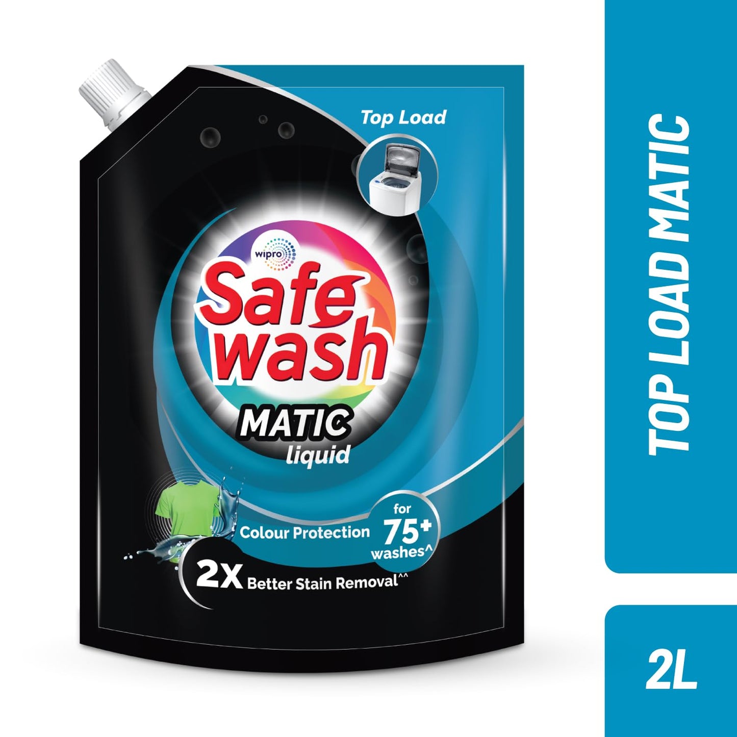 Safewash Top Load Matic Premium Liquid Detergent with Colour-Protect Technology| 2X Stain Removal | For All Types of Fabrics| 2L Refill Pouch