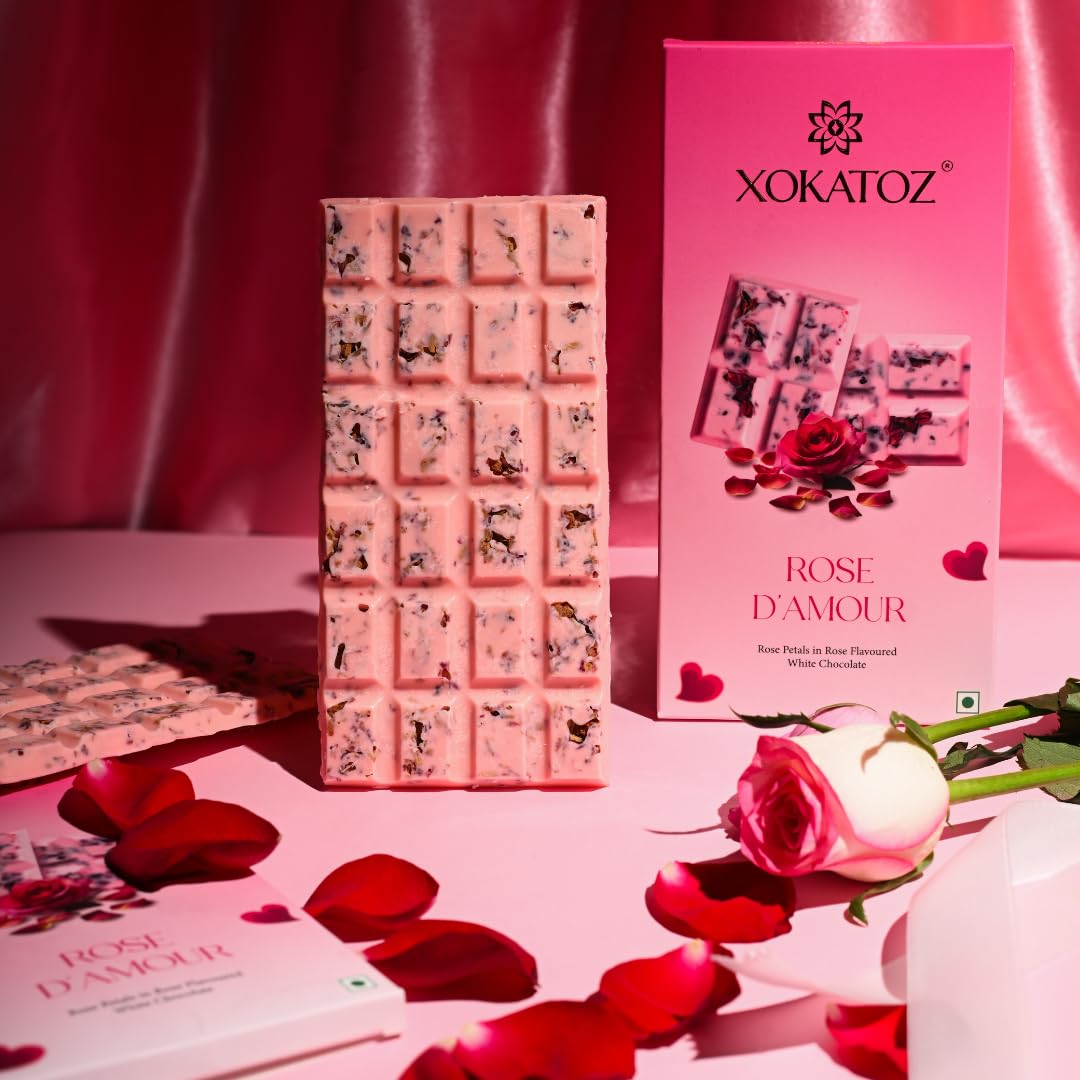 XOKATOZ Exotic Premium Chocolate - 1 Rose D’Amour Flavour - Flavoured White Chocolate Bars - Gift Set - Pack of 1, 75 gm (75 gm x 1)