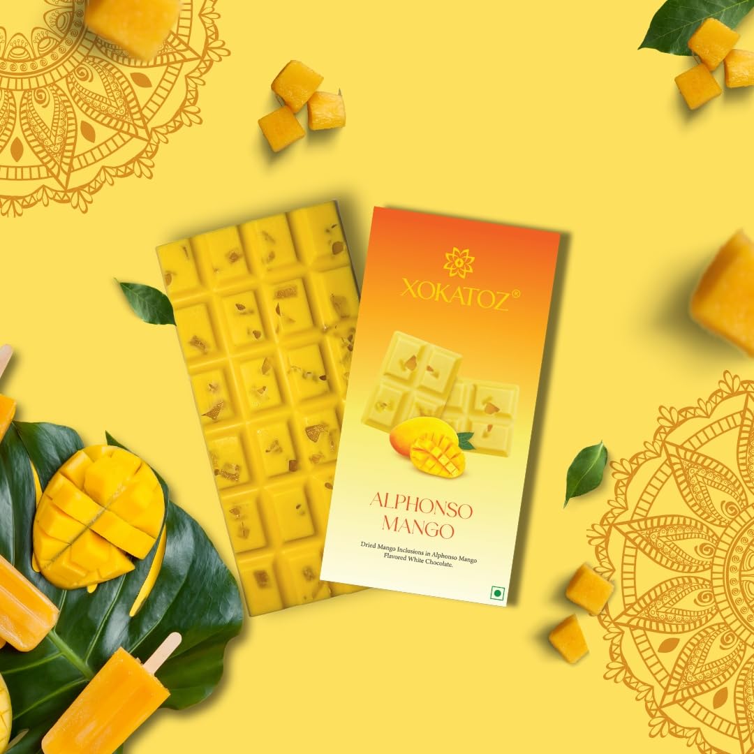 XOKATOZ Exotic Premium Chocolate - 1 Alphonso Mango Flavoured White Chocolate Bar - Gift Set - Pack of 1, 75g (75g x 1)