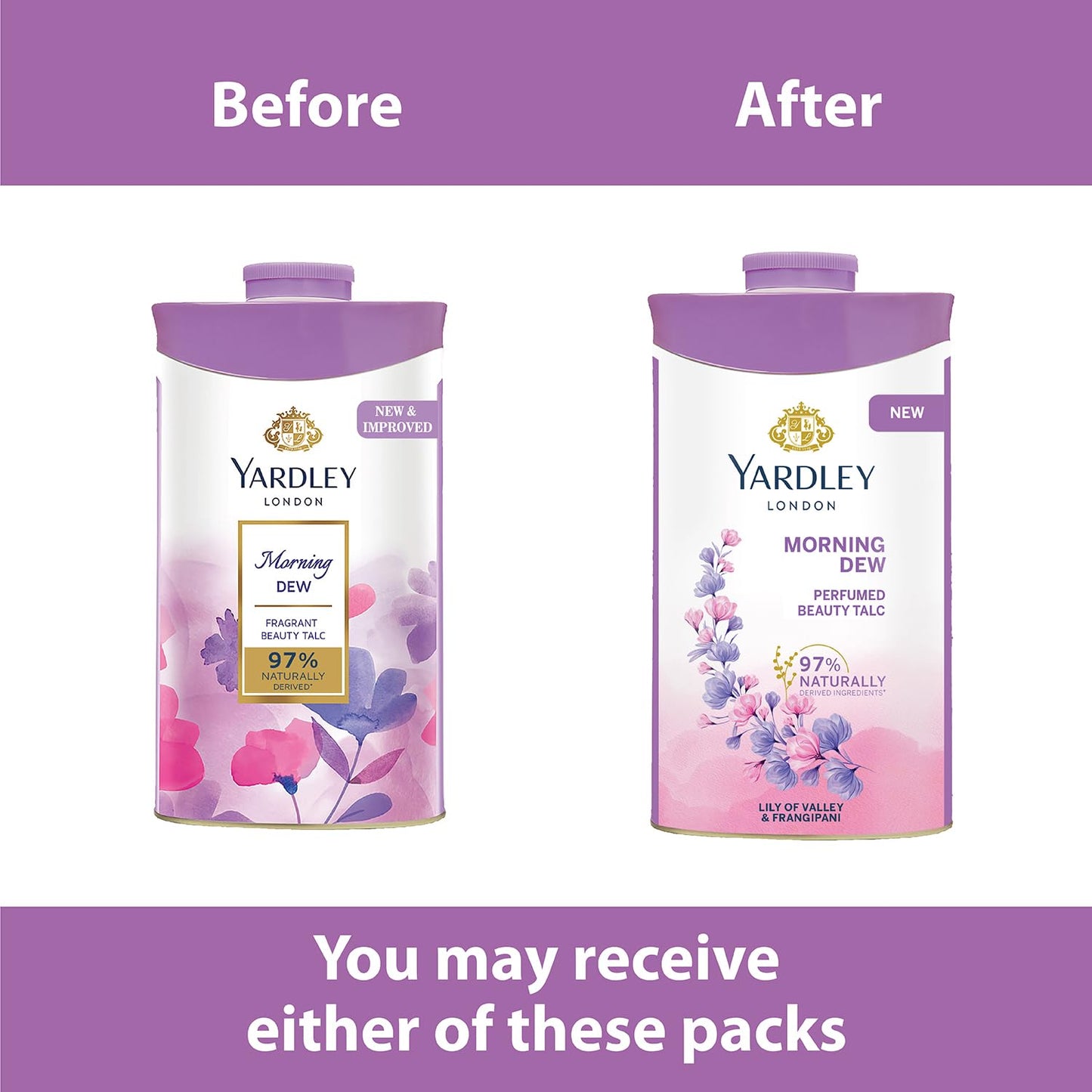 4x Yardley London Morning Dew Perfumed Talc for Women, 250g - Pack of 4