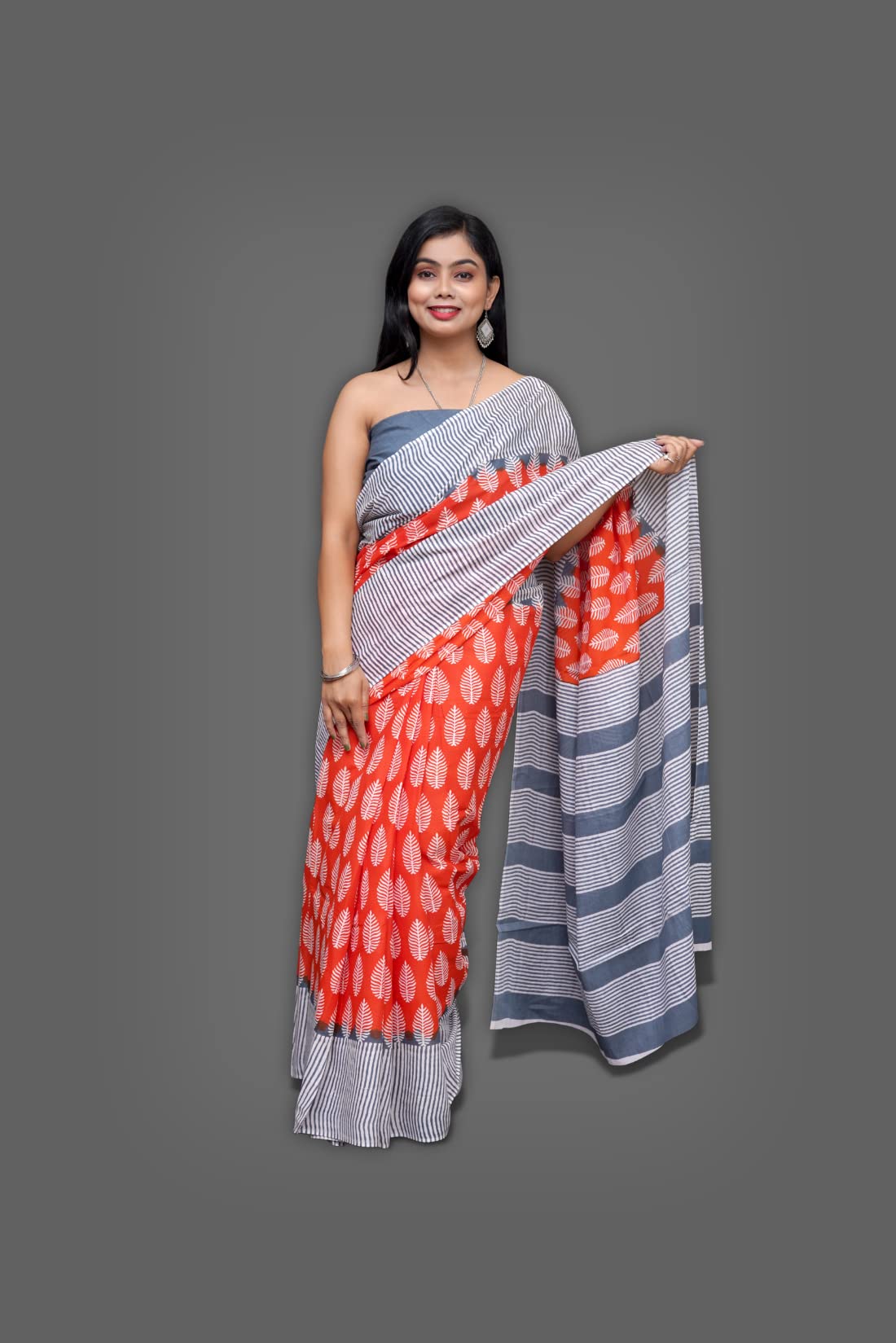 ANMOL FABRICS Women's Cotton Malmal Saree | Women Stylish Sadis | Printed Runing Blouse Piece | Sari Length 5.5 meter | Blouse Piece 1 m | Unstitched Blouse Material Free_Size_SAREE-MULTI_71