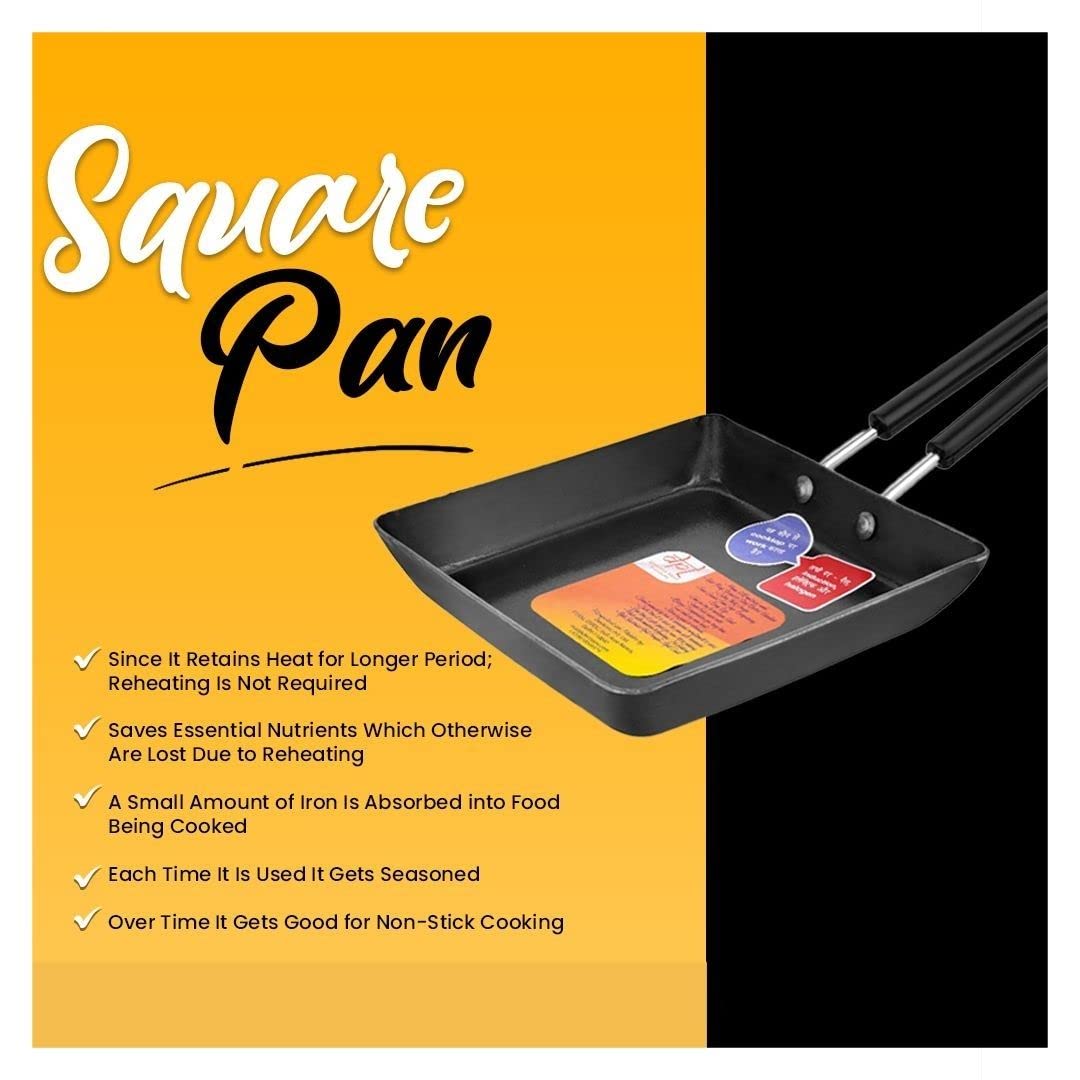 Being One Japanese Omelette Pan| Small Pan For Omelette| Square Frying Pan Mini Frying Pan Iron Omelette Pan With Steel Handle | Egg Pan| Coating Free Cookware | - 1 Count, Black