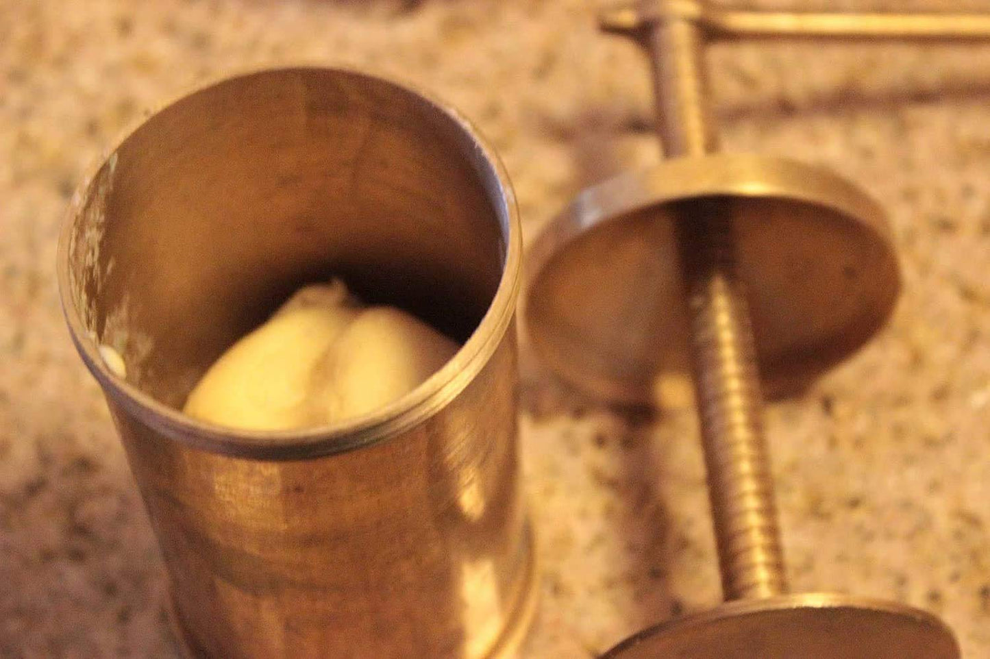 Whizzo Pure Brass 450gm Sev Sancha Machine with Free 6 Different Jali for Making Different Types of Sevaiya, Sev, Gathiya Murukku, Chakli, Bhujia Etc