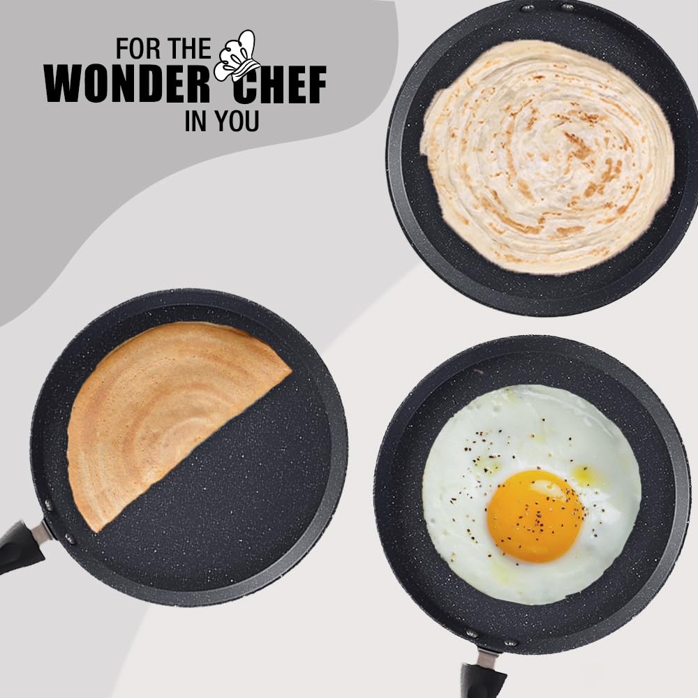 Wonderchef Duralite Die-cast 28 cm Dosa Tawa | 5 Layer Healthy Duramax Non-Stick Coating | Soft Touch Handle | Pure Grade Aluminium | PFOA Free | 2 Year Warranty Grey