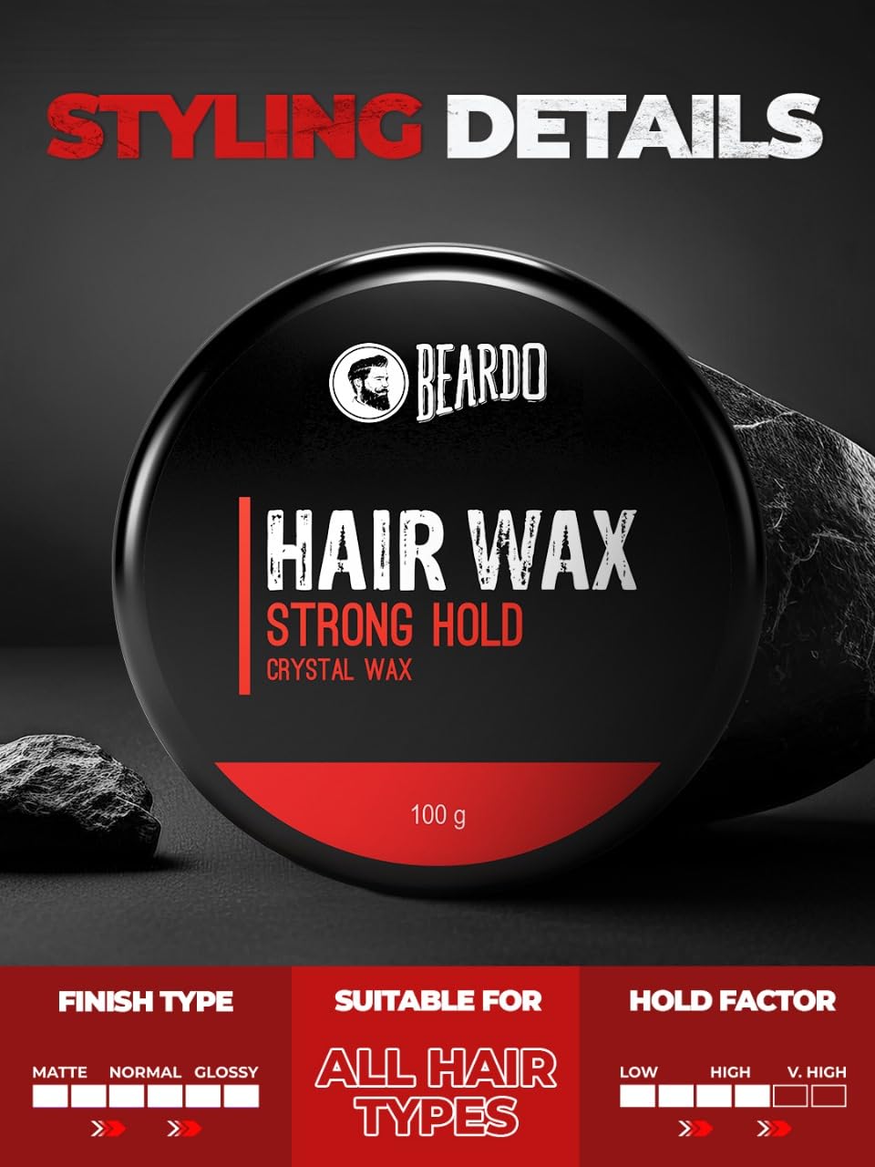 4x Beardo Stronghold Hair Wax For Men, 100 gm each - Pack of 4