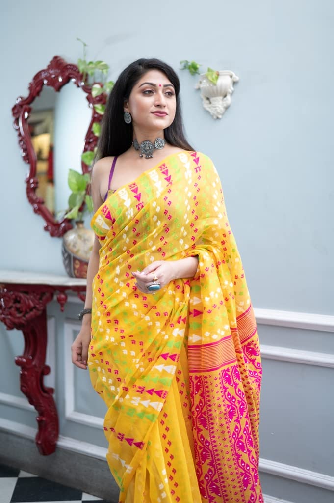 rupanjali SOFT COTTON DHAKI JAMDANI HANDLOOM SAREES FOR WOMEN | RS_J002 (YELLOW/009)