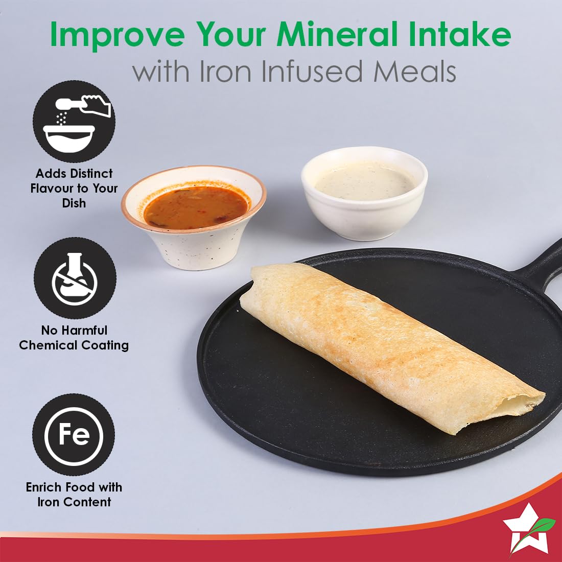 Wonderchef Forza Cast-Iron 27 cm Dosa Tawa Pan | Pre-Seasoned Cookware | Induction Friendly | 4 mm | with Lifetime Exchange Warranty