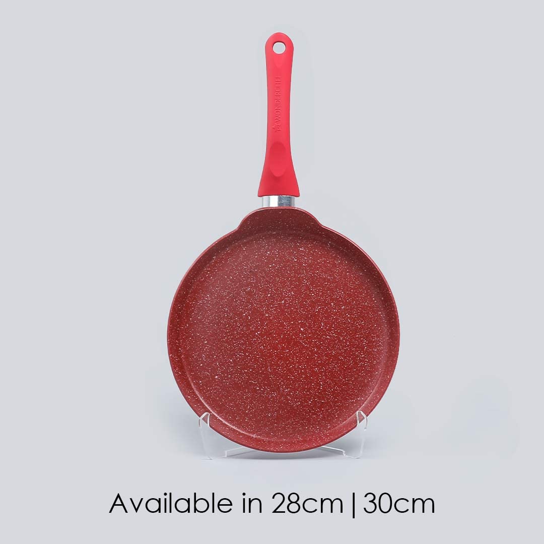 Wonderchef Royal Velvet Non-Stick Dosa Tawa | Induction Bottom | Soft-Touch Handle | Virgin Grade Aluminium | PFOA/Heavy Metals Free | 3 mm | 28cm Non-Stick Tawa | 2 Years Warranty | Red