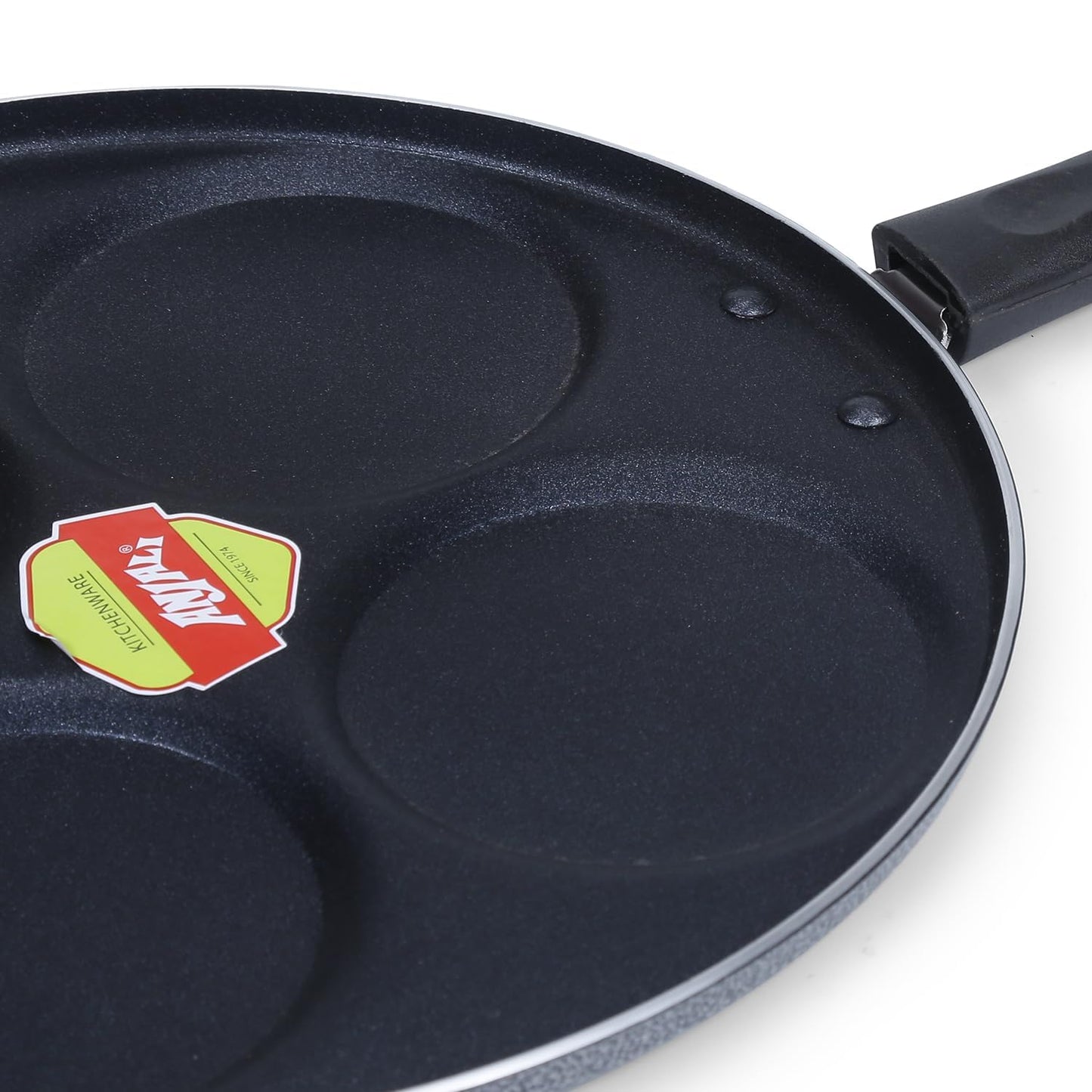 apsara kitchenware Diamond Aluminium Dura Big Non Stick Uttappa Tawa 4-Cavity with Handle for Mini Uttappa, Mini Pancake Maker, Mini Crepe Pan, Idli Pan Multi Snack Maker-Black