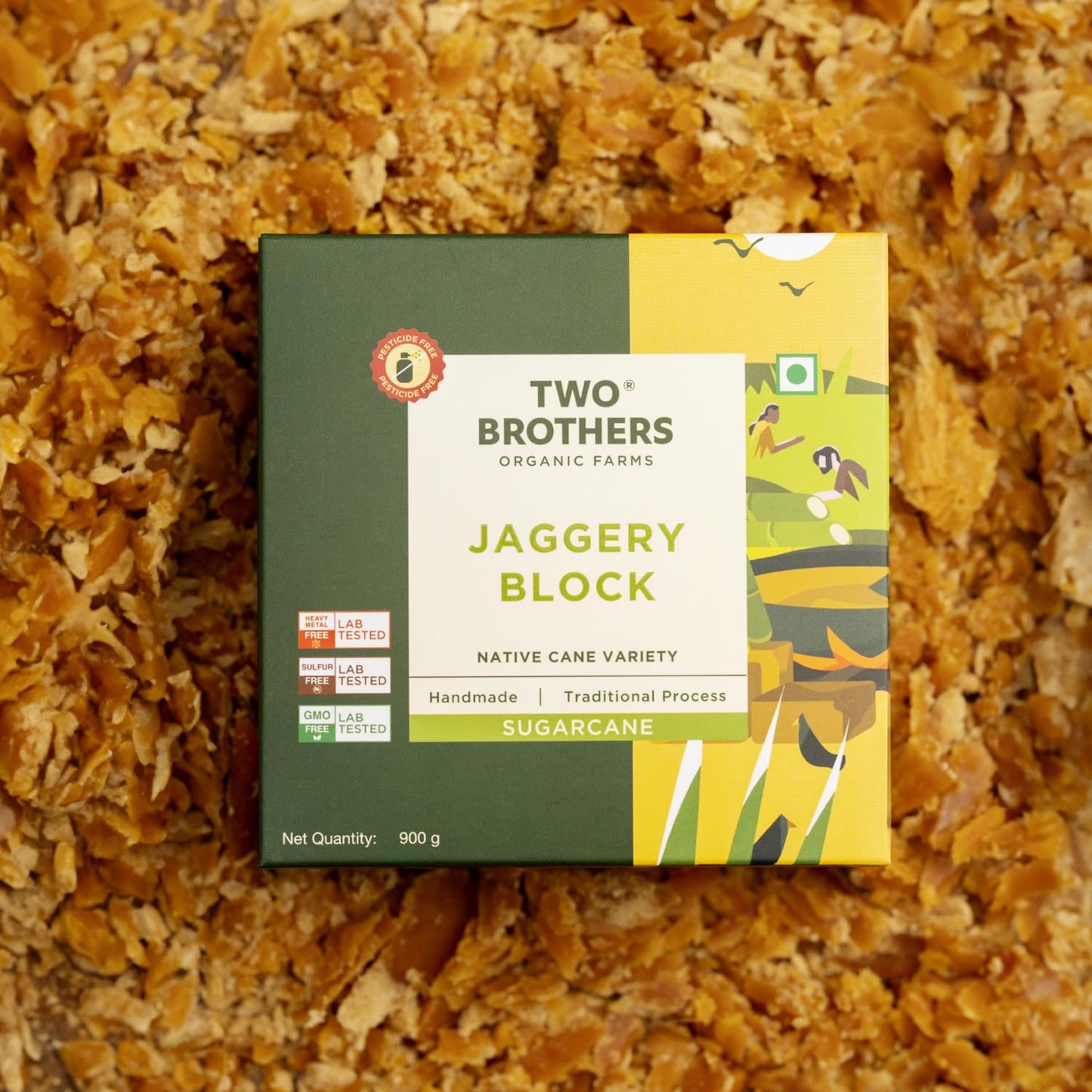 Two Brothers Organic Farms - Handmade Sugarcane Jaggery Block (900g) | Unrefined, Preservative-Free, Nutrient-Rich Gud | Iron-Boosting | Healthy Sugar Substitutes