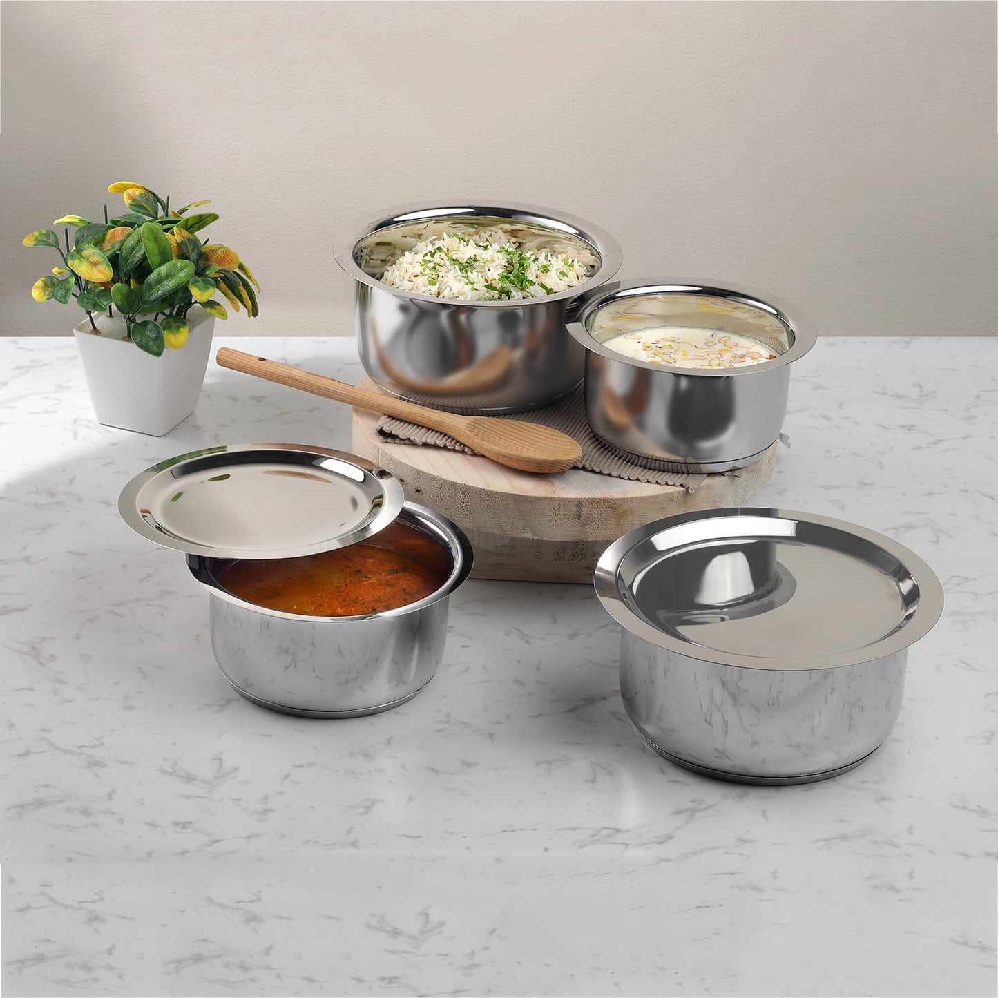 Vinod Stainless Steel 3 pc Tope Set with Capacity of 1.4 litres, 1.8 litres & 2.2 litres with Stainless Steel Lids (Gas Stove and Induction Friendly) - Silver, 24 Months Warranty