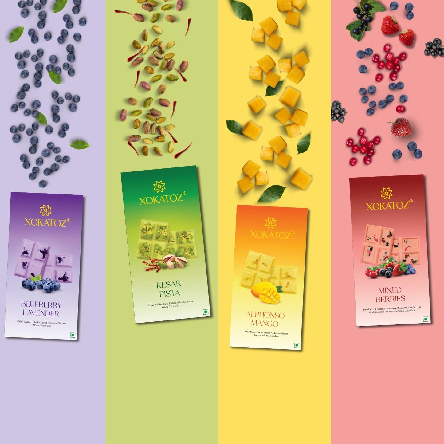 XOKATOZ Exotic Premium Chocolate - 1 Rose D’Amour + 1 Alphonso Mango Flavour - Flavoured White Chocolate Bars - Gift Set - Pack of 2, 150 gm (75gm X 2)