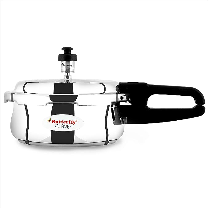 Butterfly Curve Stainless Steel Outer Lid Pressure Cooker, 2 Litre, Silver