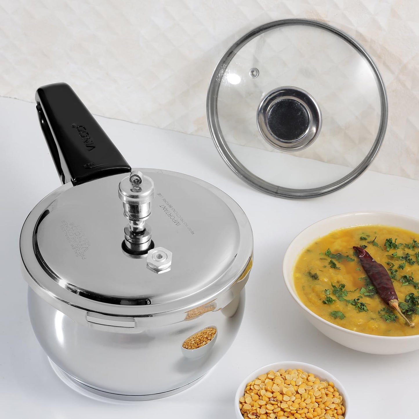 Vinod Splendid Plus Stainless Steel Pressure Cooker Outer Lid 1.5 Litre | SAS Bottom Handi Cooker | Extra Glass Lid | Induction and Gas Base | ISI and CE certified | 2 Years Warranty