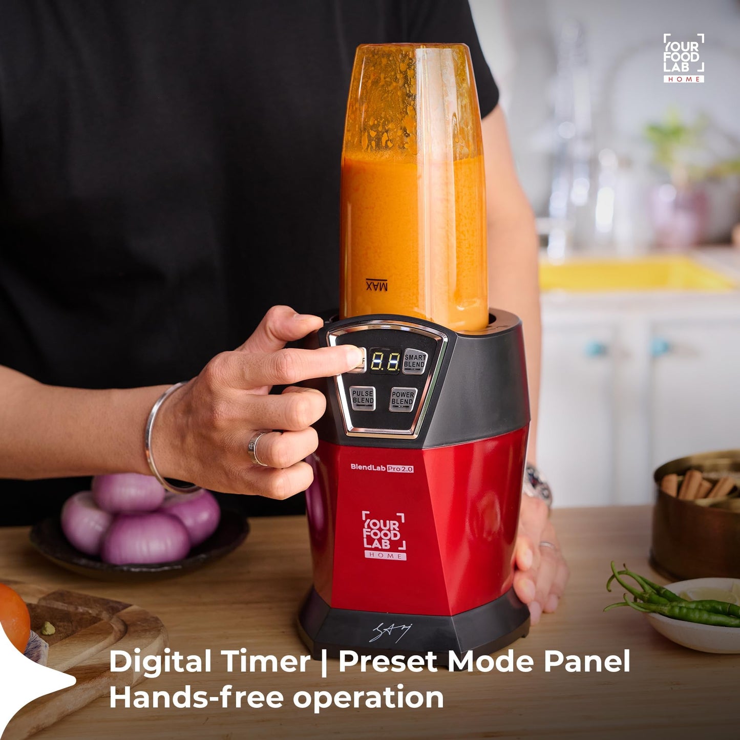 YFL HOME BlendLab Pro 2.0 Mixer Grinder for Kitchen, 1200W Blender with 2 Unbreakable Jars, 100% Copper Motor, Smoothie Maker with Preset Blend Modes, Laser Cut SS Blades | Blender for Smoothies (Red)