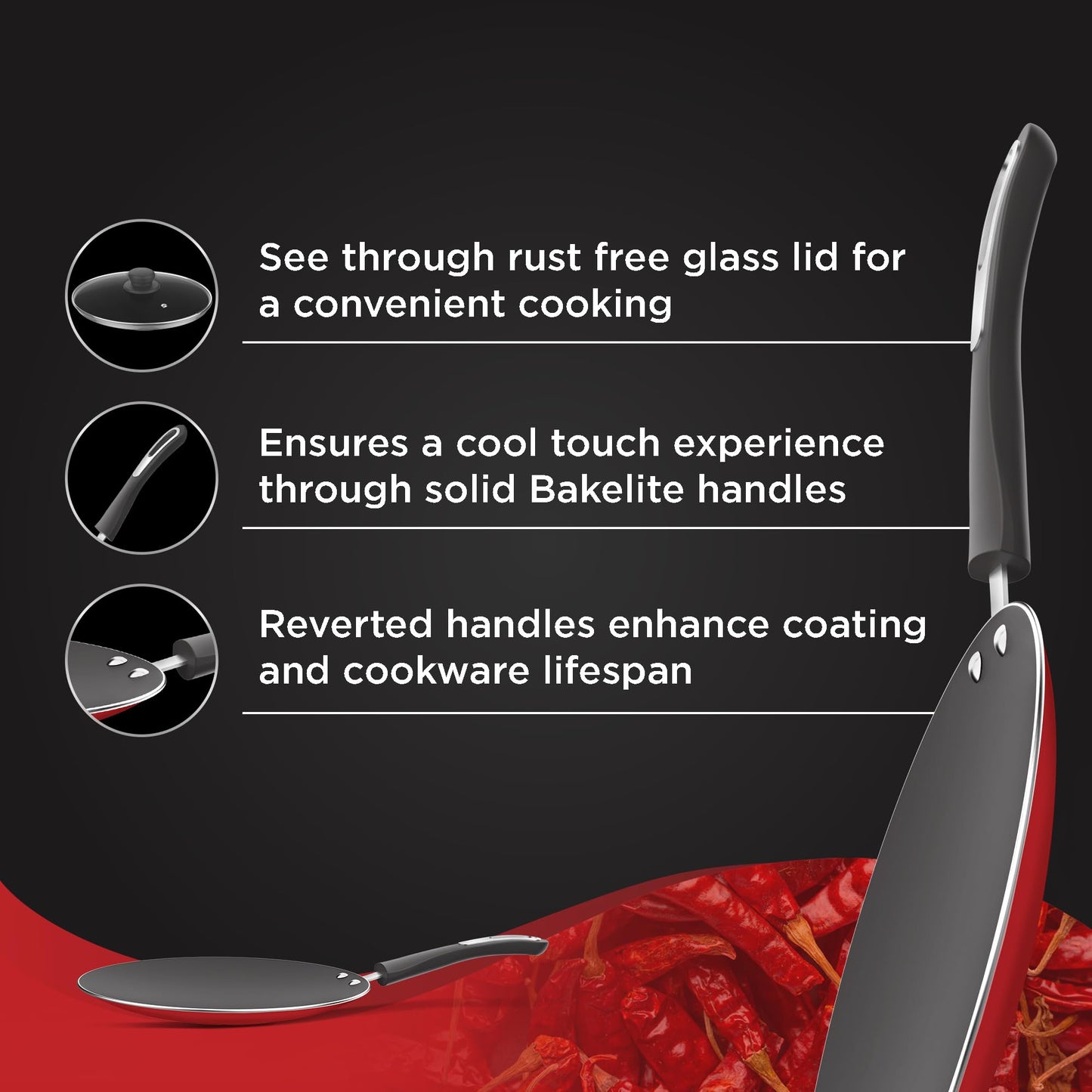 Preethi Dura Collectiona Non Stick Concave Tawa, 28 cm, Gas & Induction Compatible, 5 Star Non Stick Effect, Chilly Red