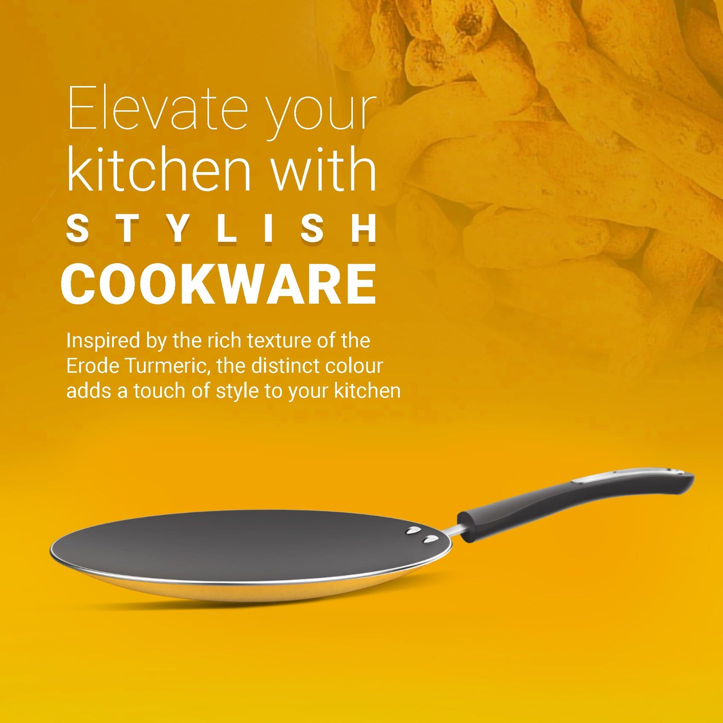 Preethi Dura Collection Non Stick Concave Tawa, 28 cm, Gas & Induction Compatible, 5 Star Non Stick Effect, Turmeric Yellow