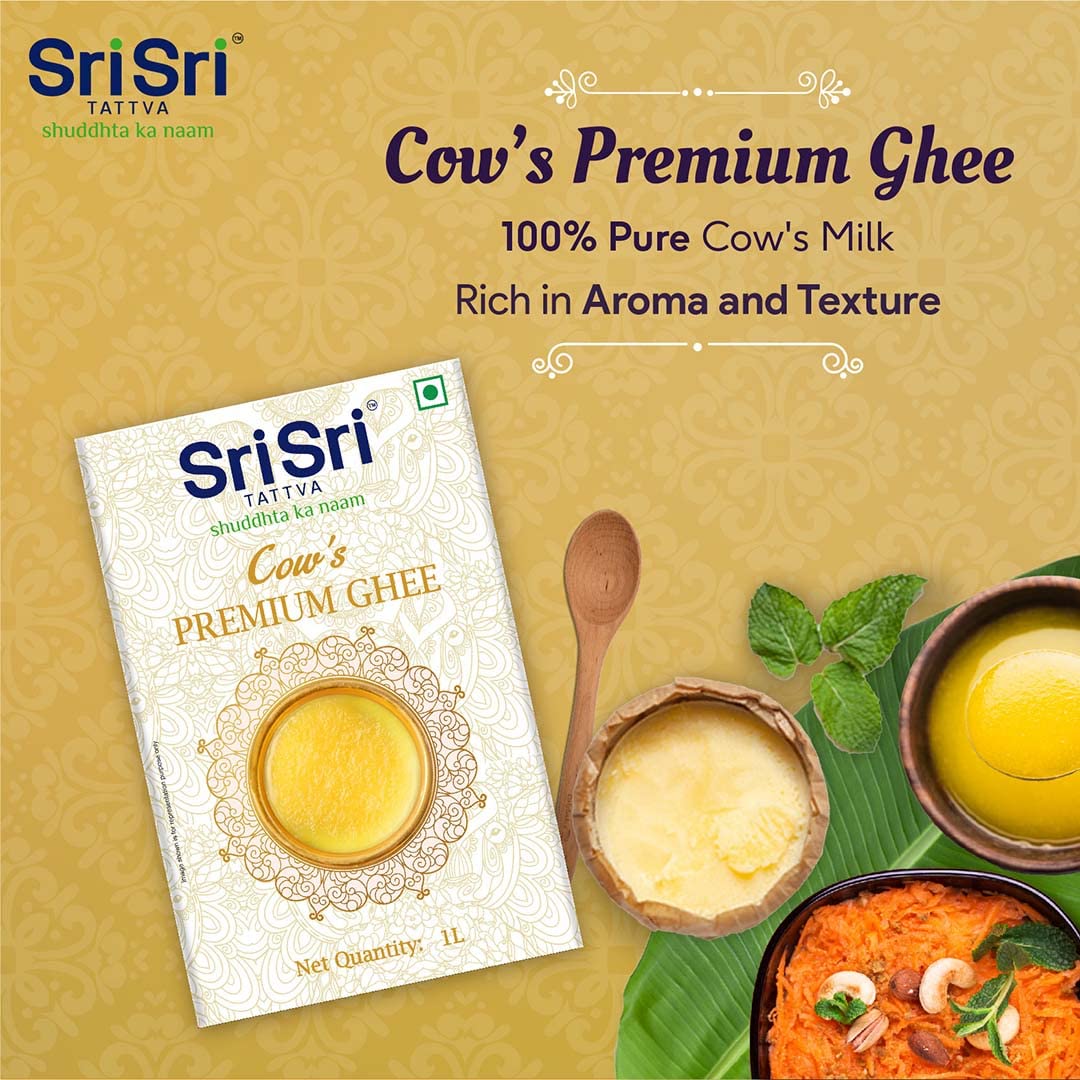 Sri Sri Tattva Premium Cow Ghee - 1 Litre (Pack of 3) | Premium Ghee for Better Digestion and Immunity | (3 Litre)