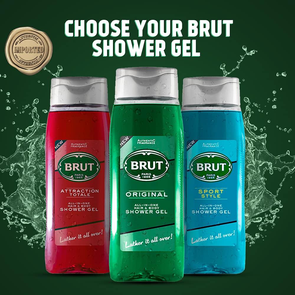 2x Brut Original ALL-IN-ONE Shower gel for Hair & Body | Body Wash for Men| Authentic Fragrance 500ml each - Pack of 2