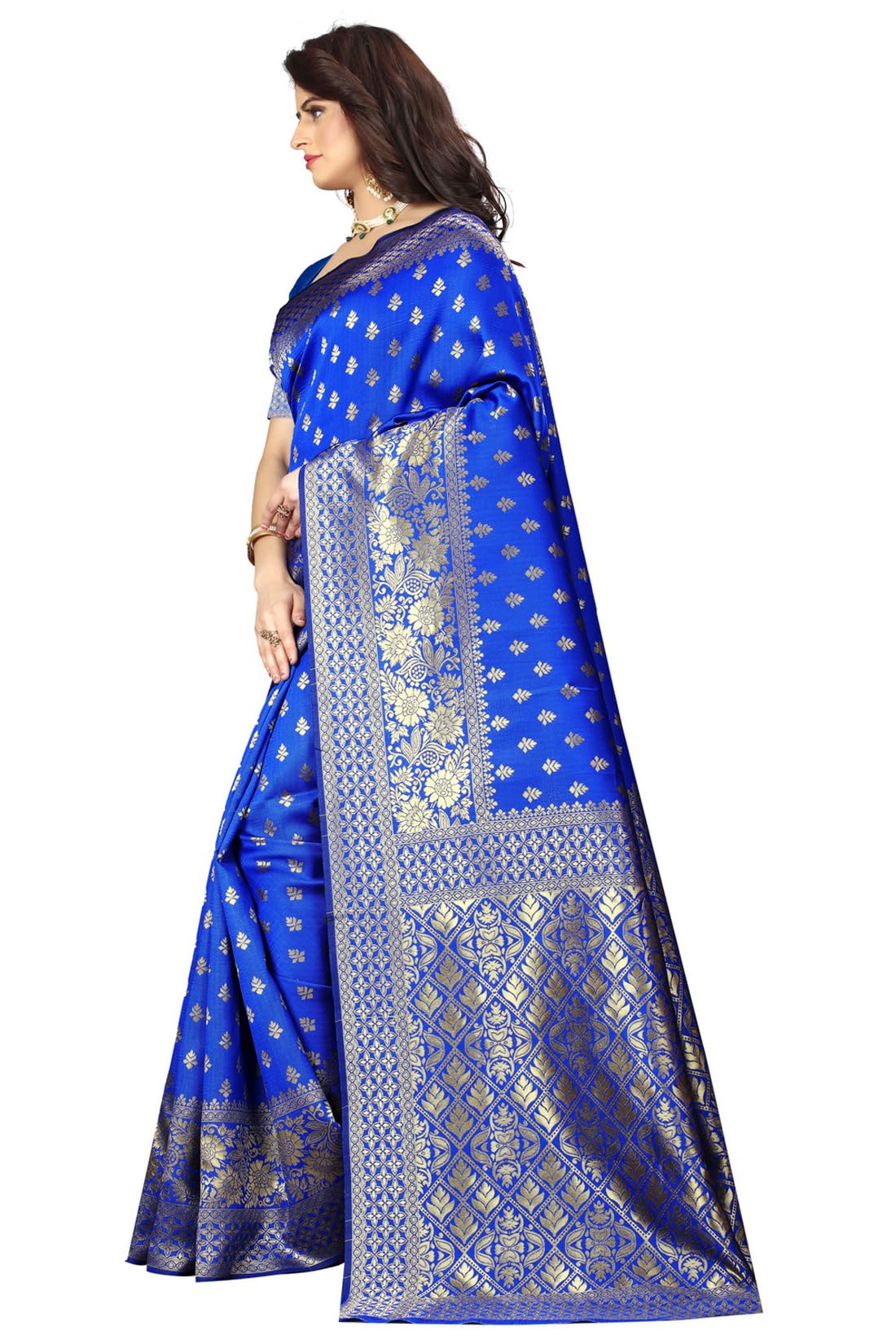 Sugathari Women's Banarasi Saree Pure Kanjivaram Silk Saree Soft new ladies 2023 Design Wear Pattu Sarees Latest Cotton Party Sari collections With Blouse Piece for Wedding sadi (PARI 73 R BLUE)