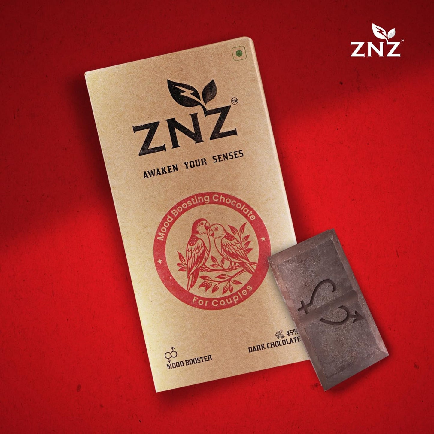 ZNZ Premium Dark Chocolate for Uplifting Mood & Wellness | Vegan & Gluten-Free Delight | Valentine's Gift for Men & Women | Ideal for Couples | Vegan and Guilt free Delight | 60g (Pack of 1)