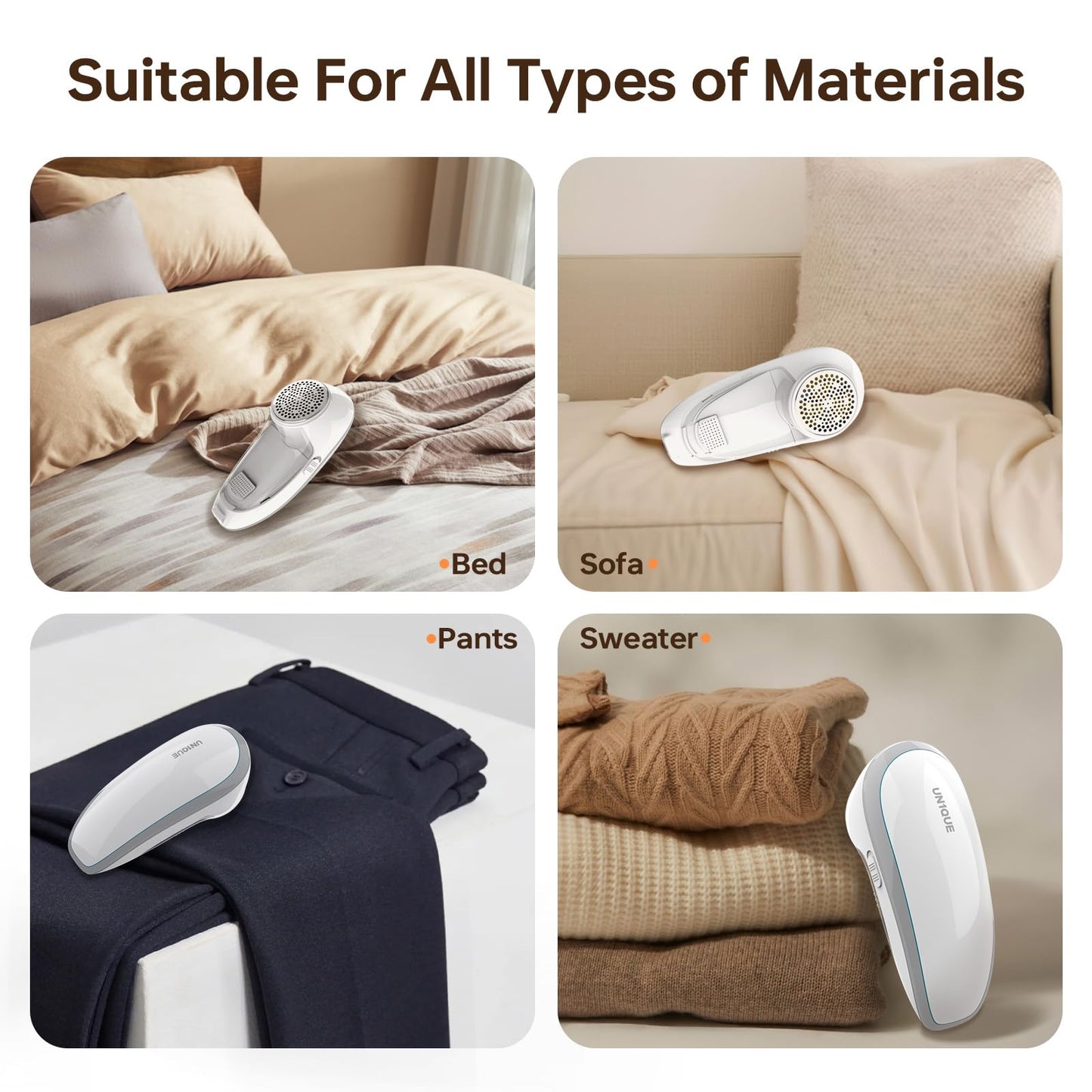 UN1QUE Rechargeable Lint Remover, Six-Blade Design Lint Remover for Clothes, USB Charging Port, Supports Cordless Use, Lint Remover for Woolen Clothes, Blankets, Sofas, Curtains, etc.-White