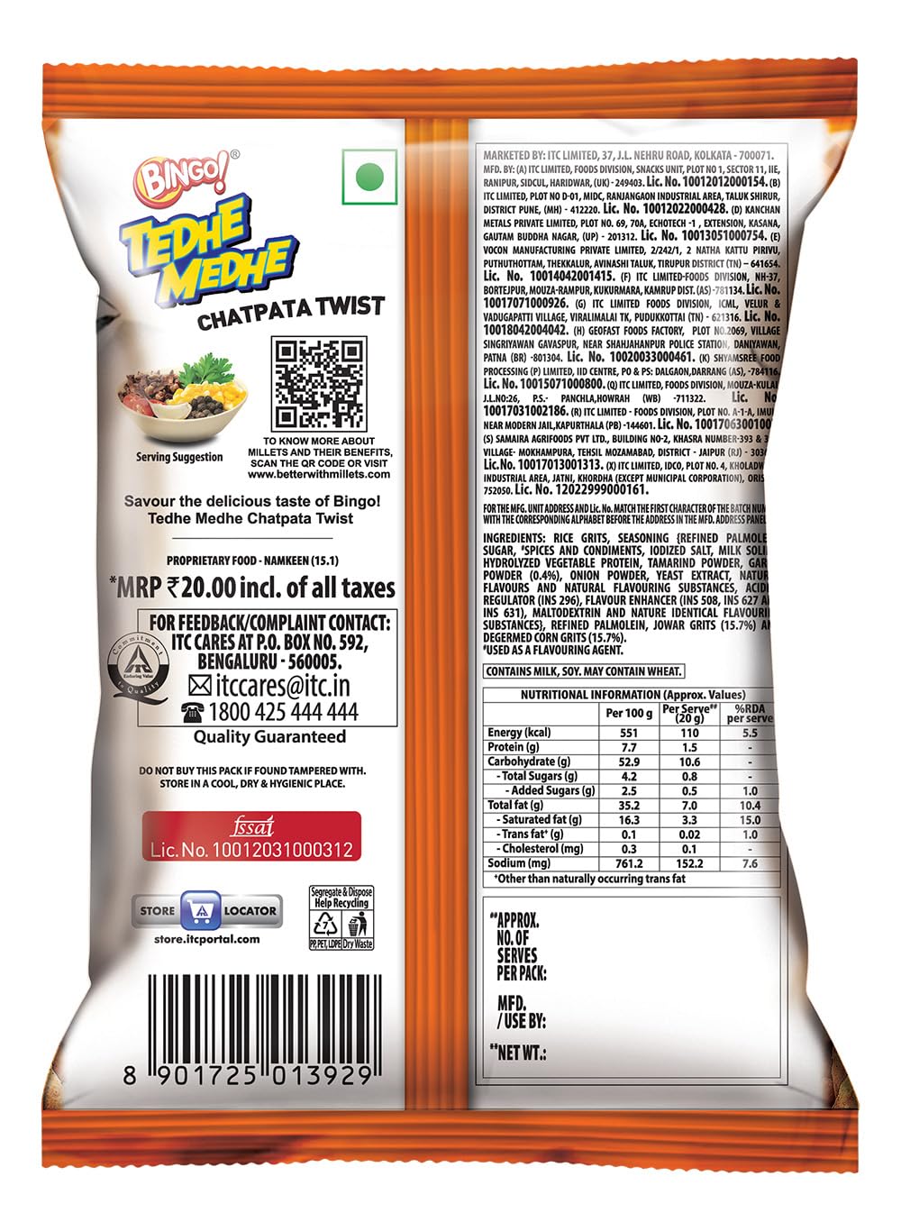 25x Bingo! Tedhe Medhe Chatpata Twist, 80g each - Pack of 25