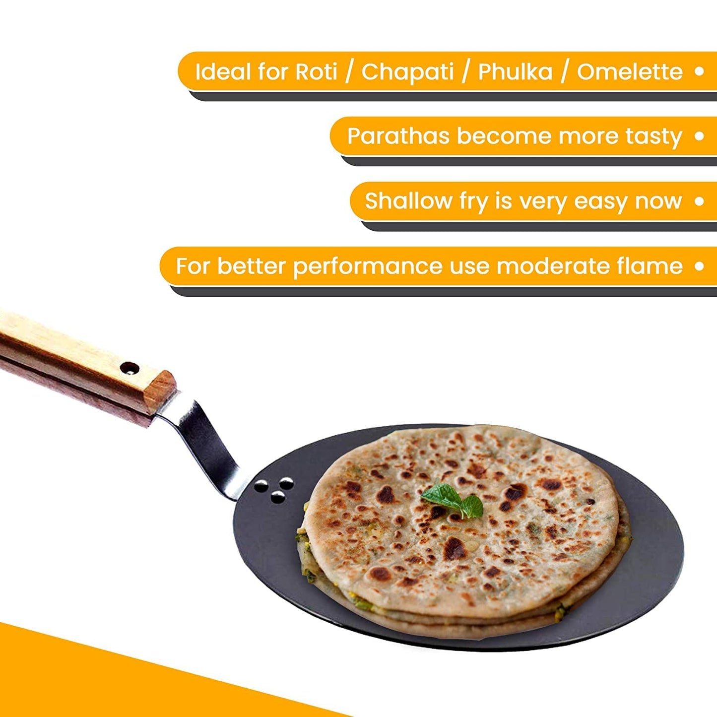 XL Kitchen Iron Concave Tawa 25 cm with Wooden Handle, Roti Tawa, Dosa Tawa